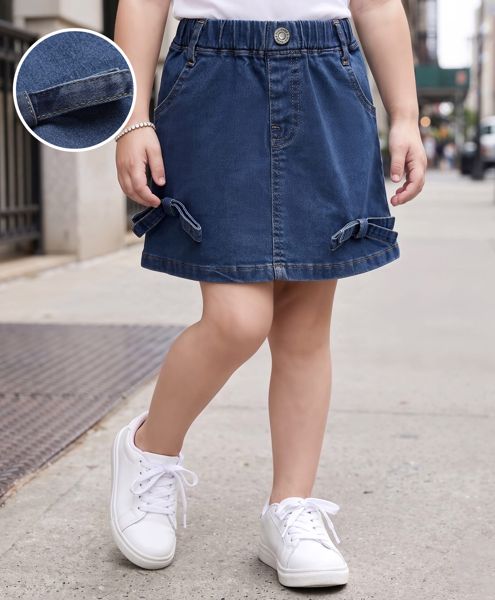 Mark & Mia Cotton Lycra Knit Knee Length Skirt With Bow Applique - Blue-picture-11