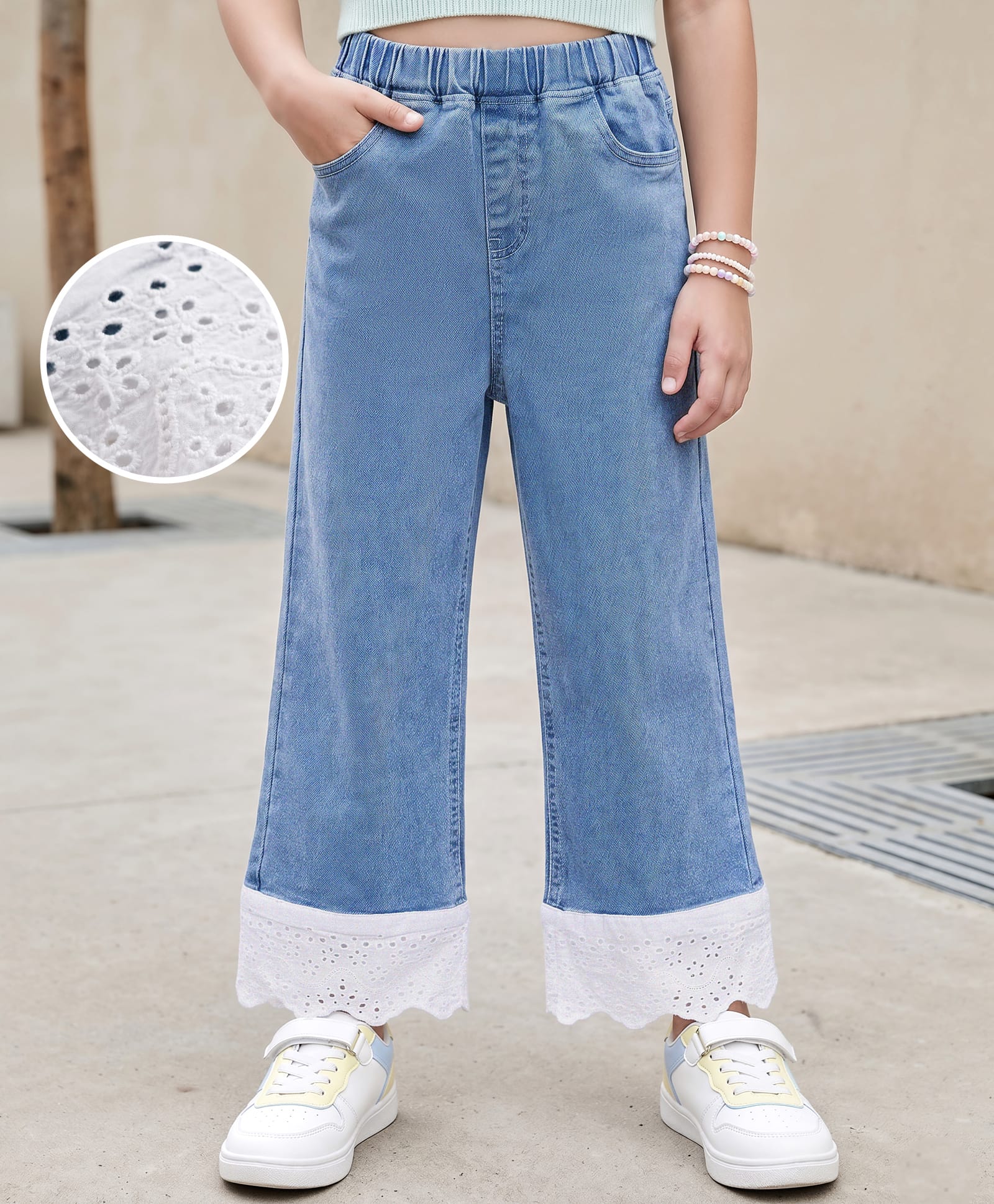 Mark & Mia Cotton Lycra Full Length Denim Jeans with Lace Detailing - Blue-picture-37