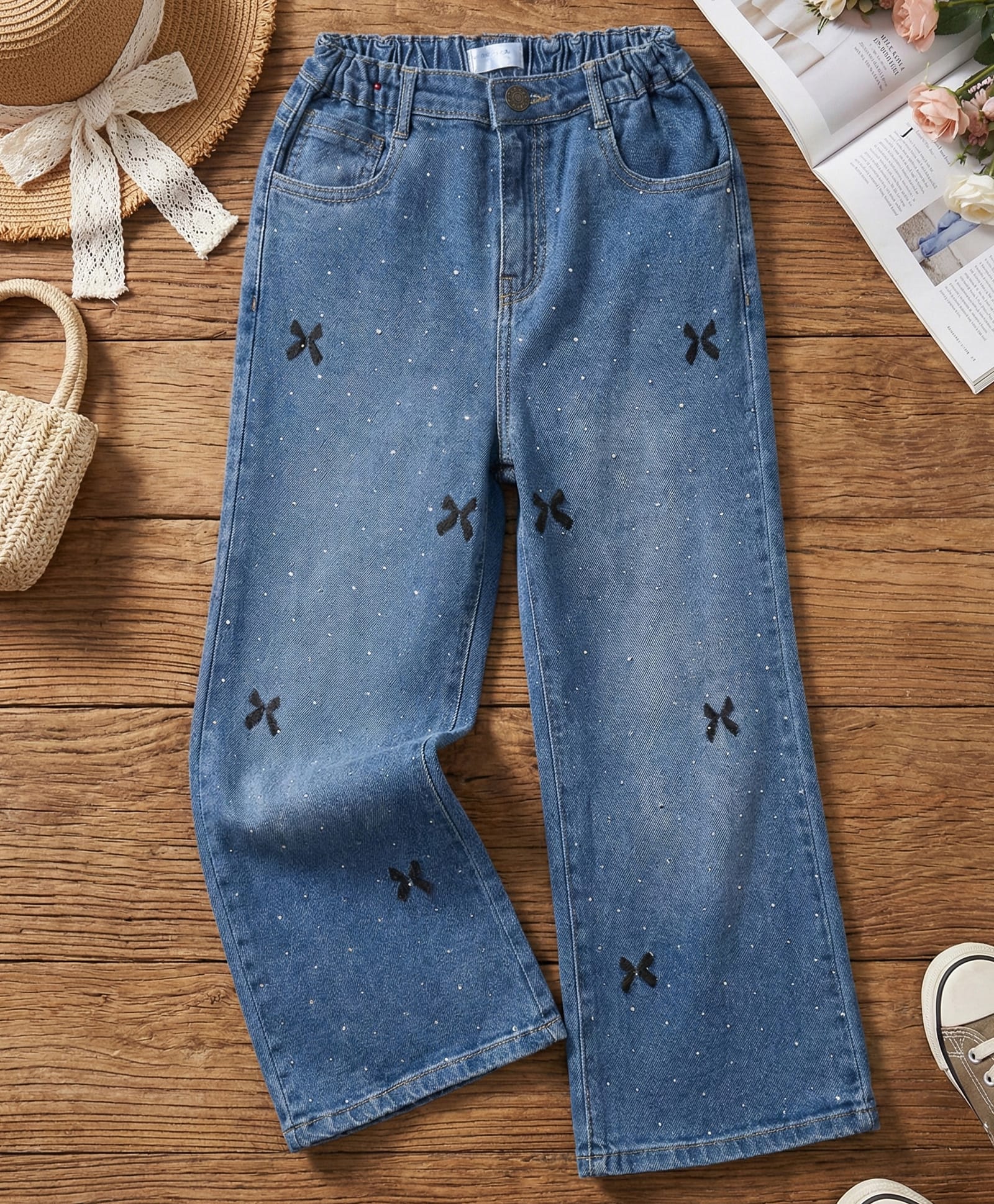 Mark & Mia Cotton Lycra Knit Full Length Denim Jeans with Studs & Embroidery Detailing - Blue-picture-15