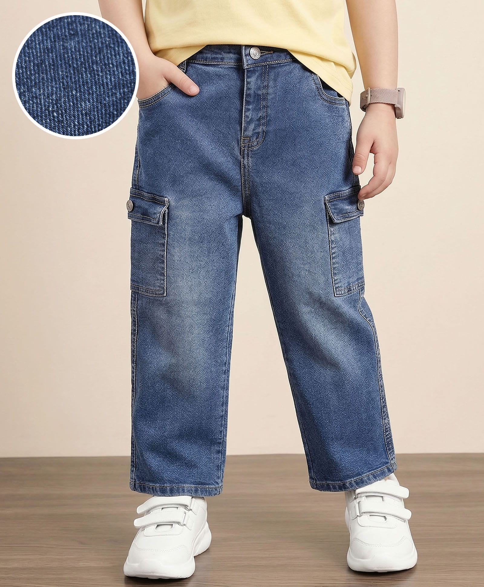 Mark & Mia Denim Cotton Lycra Jeans With Cargo Pocket Detailing - Navy Blue-image-16