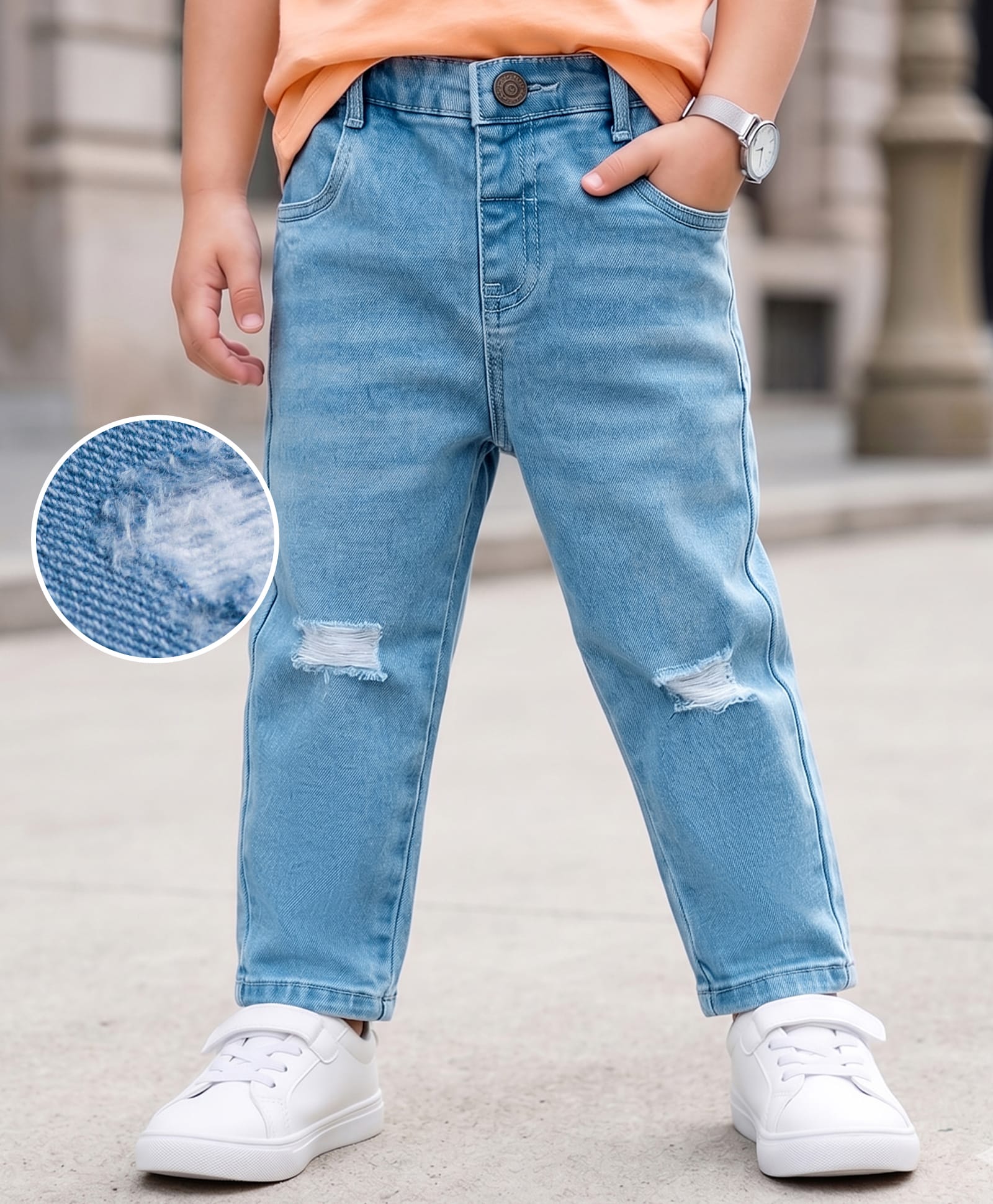 Mark & Mia Denim Cotton Lycra Full Length Washed Jeans With Wisker & Tearing Detailing - Light Blue-picture-21