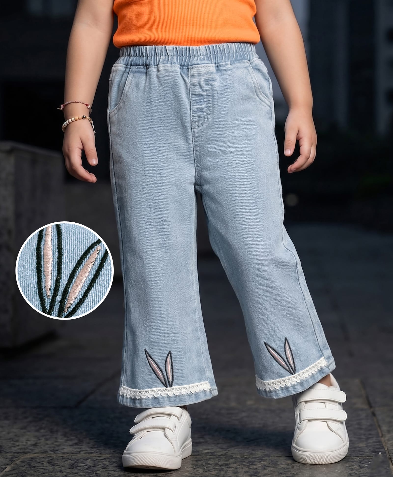 Mark & Mia Cotton Lycra Full Length Denim Jeans with Embroidery & Lace Detailing - Blue-picture-28