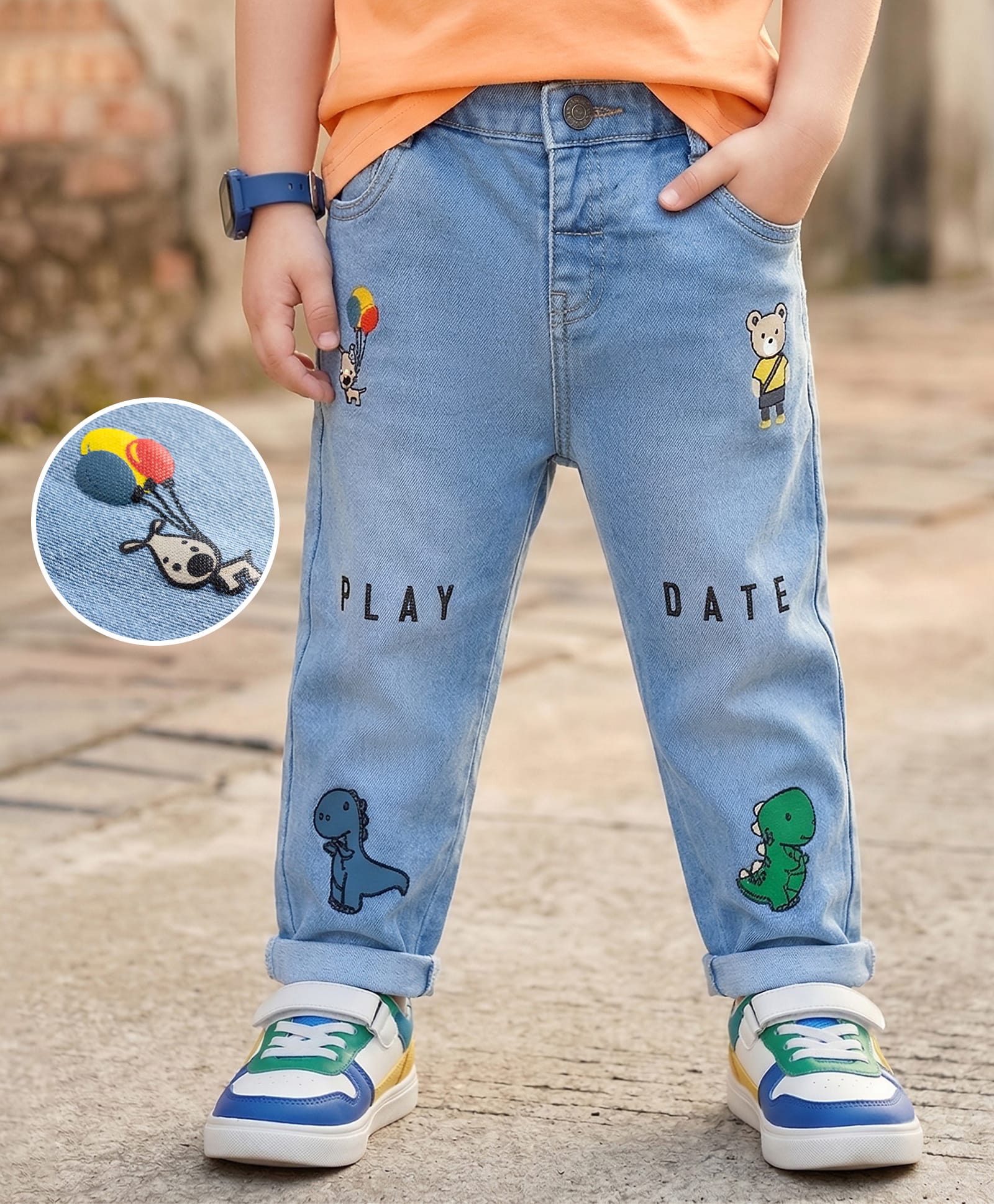 Mark & Mia Cotton Lycra Full Length Denim Jeans with Animal Print - Light Blue-picture-19