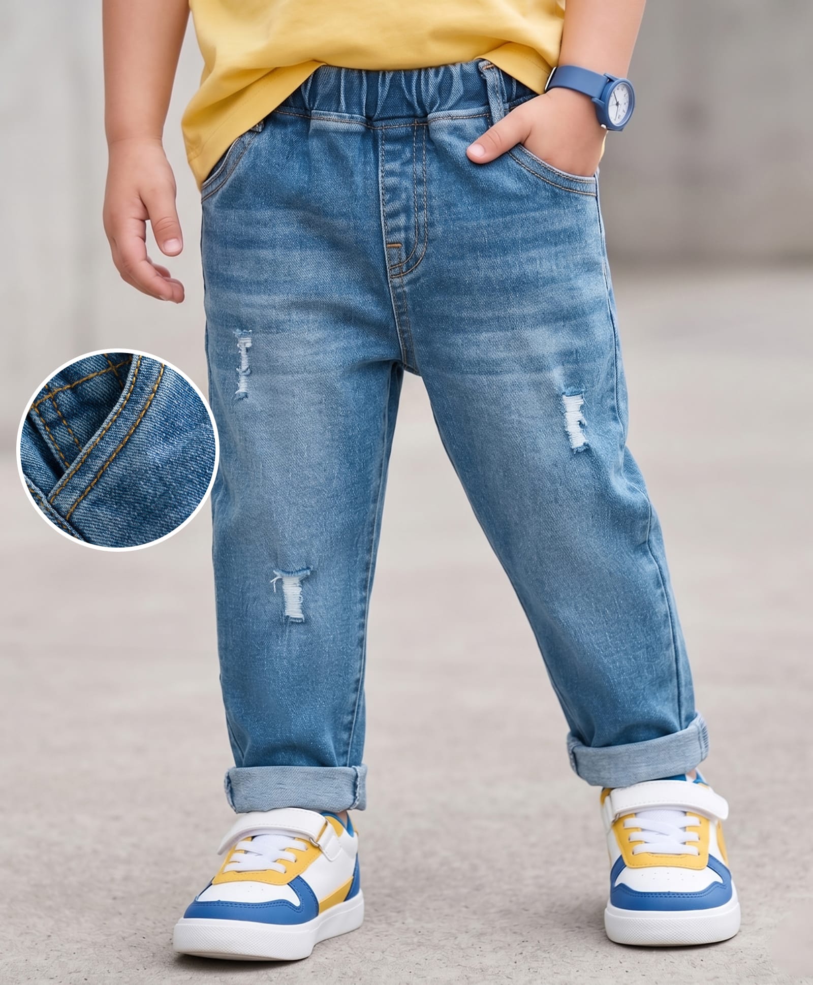 Mark & Mia Cotton Lycra Full Length Denim Jeans with Wisker & Tearing Detailing - Blue-picture-12