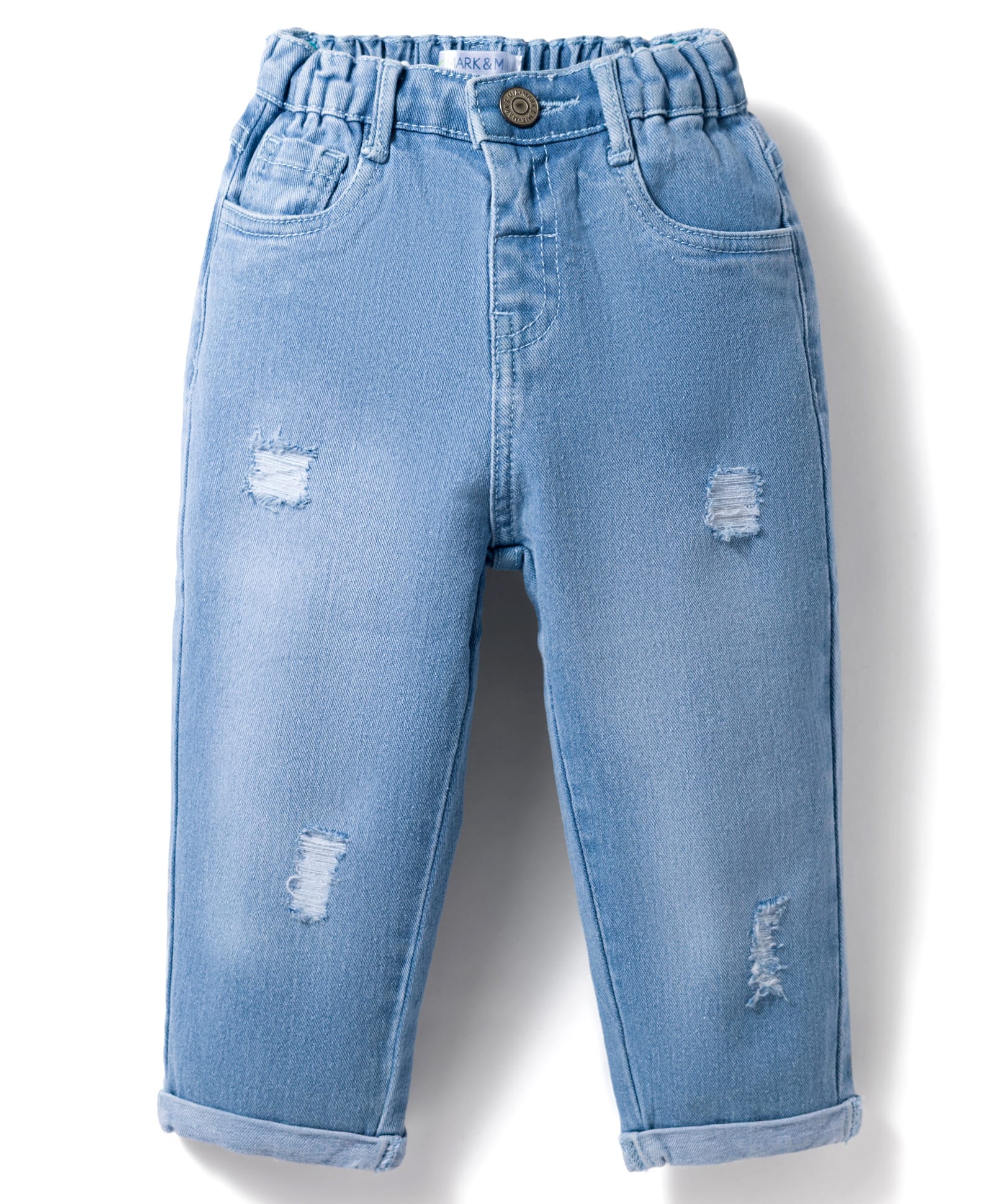 Mark & Mia Cotton Lycra Full Length Distressed Washed Denim Jeans - Light Blue
