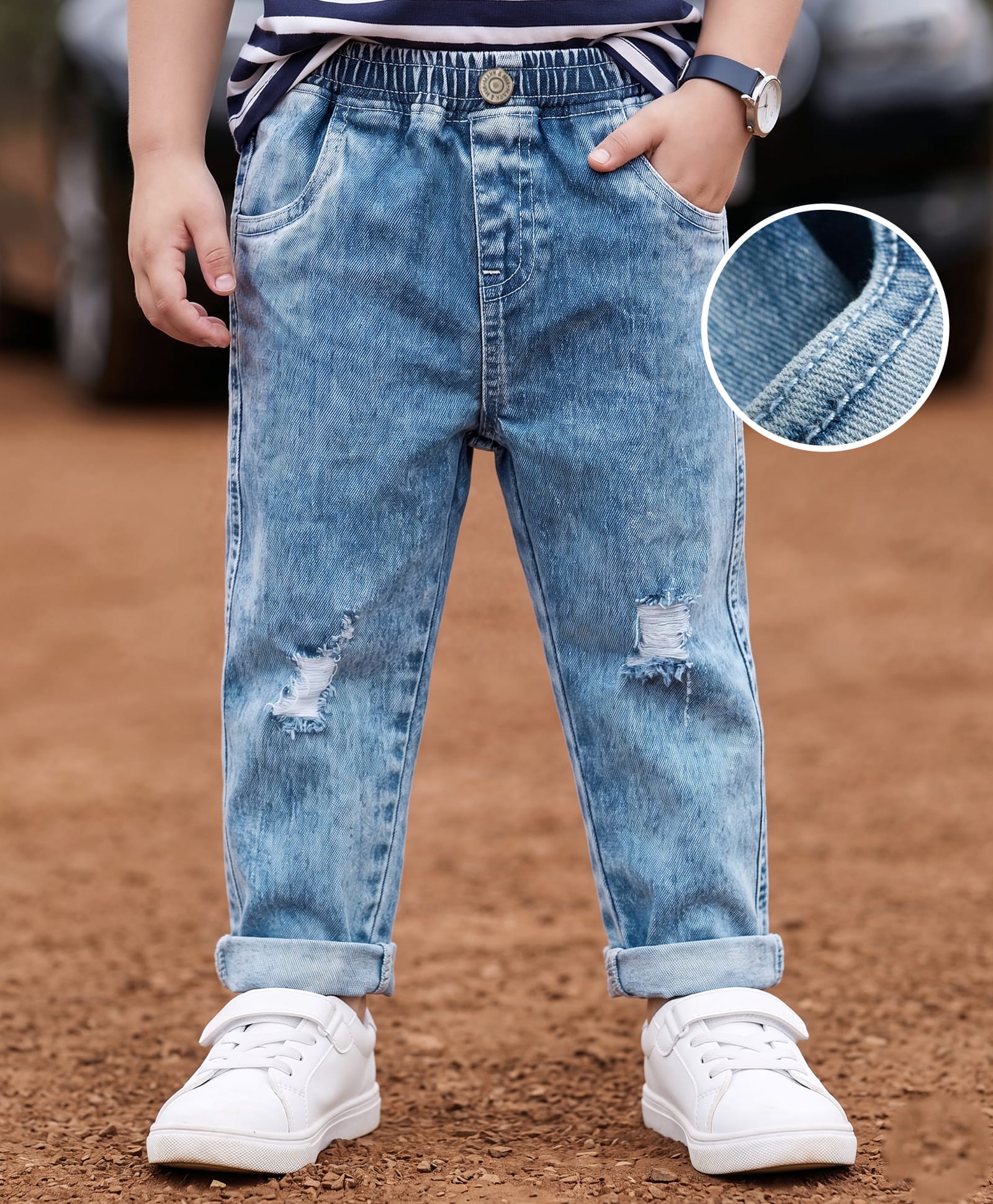Mark & Mia Cotton Lycra Full Length Distressed Denim Jeans - Blue-picture-23