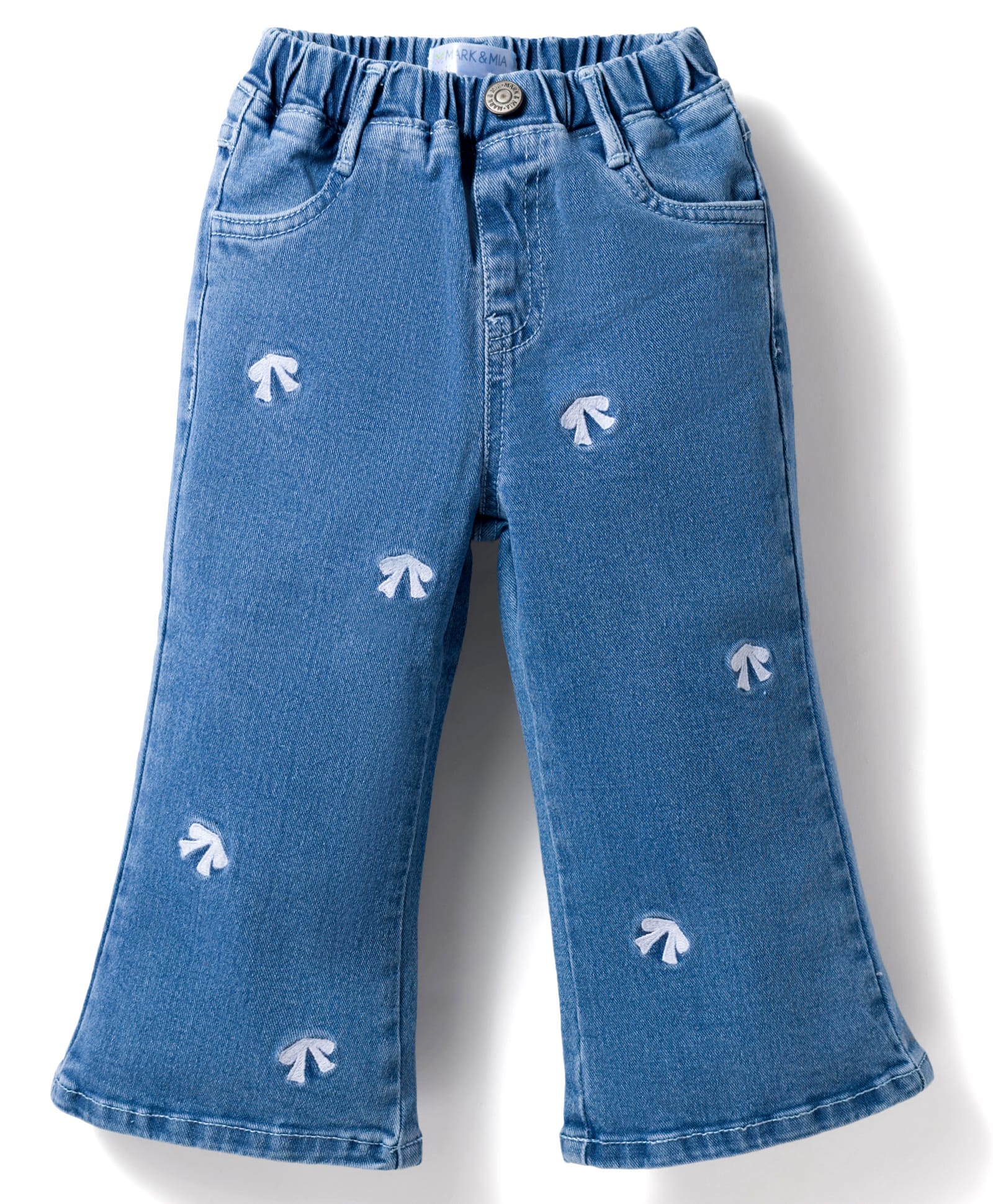 Mark & Mia Cotton Lycra Full Length Denim Jeans with Bow Embroidery Detailing - Blue