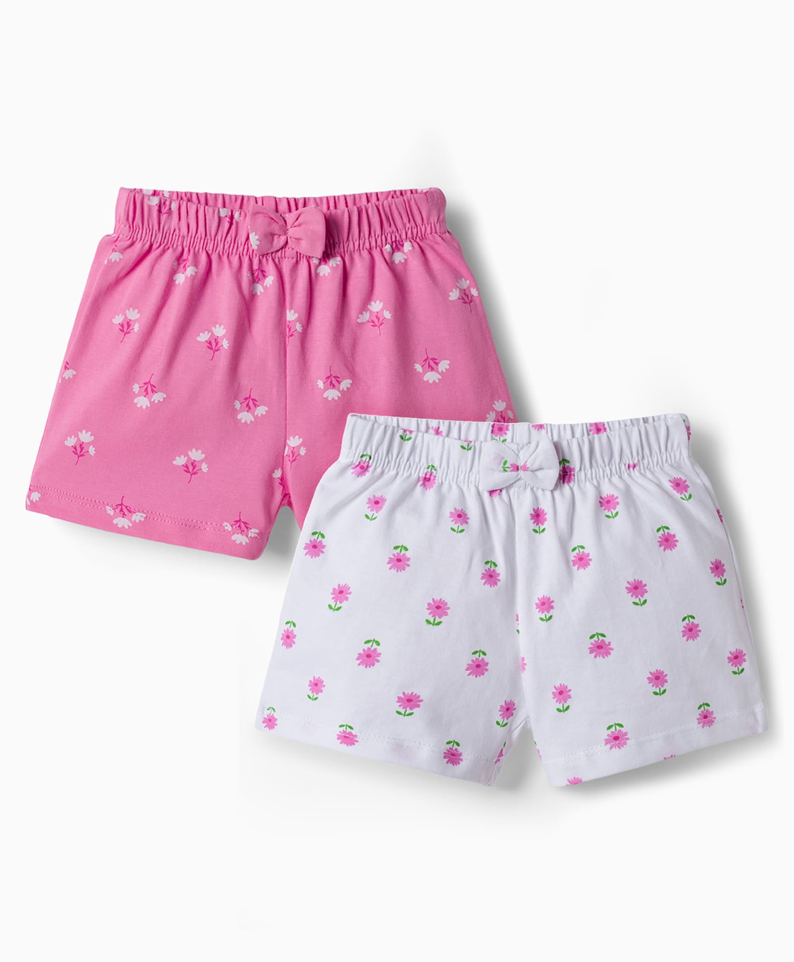 Babyhug Cotton Knit Mid Thigh Floral Printed Shorts With Bpw Applique Pack of 2 -Multicolour-picture-16