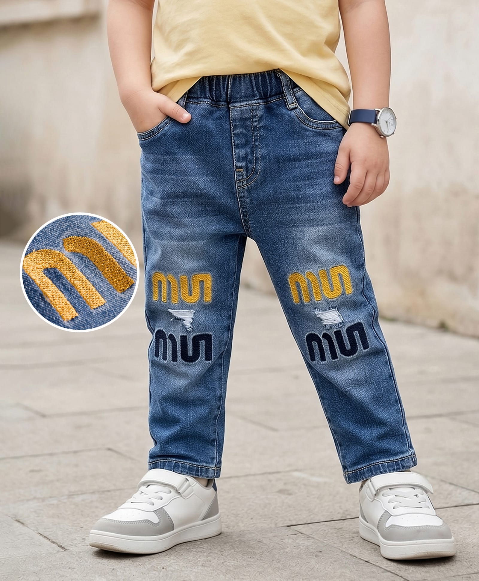 Mark & Mia Cotton Lycra Full Length Distressed Denim Jeans With Embroidery - Blue-picture-25