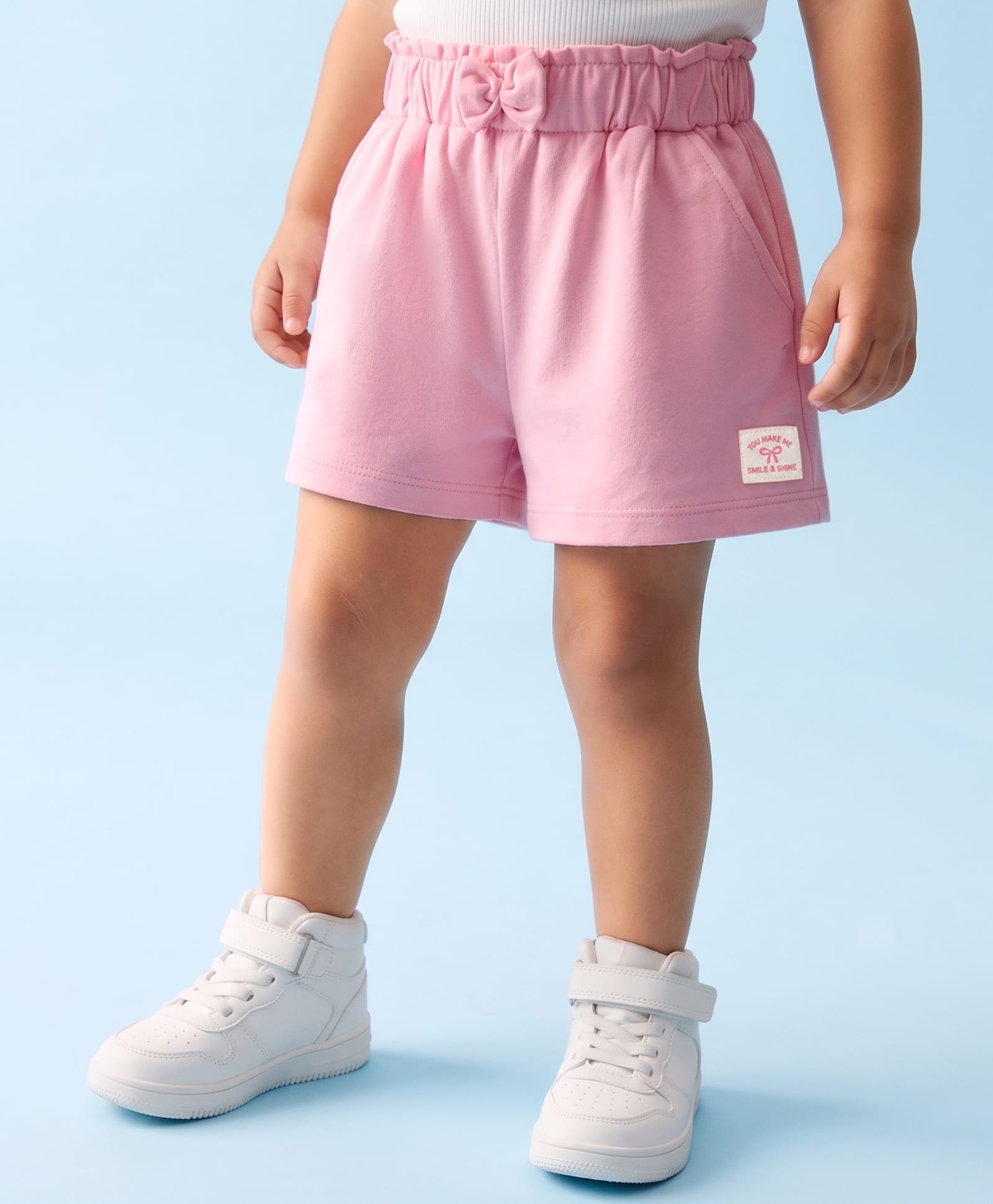 Babyhug Single Jersey Knit Mid Thigh Solid Shorts With Bow Applique - Pink-picture-12