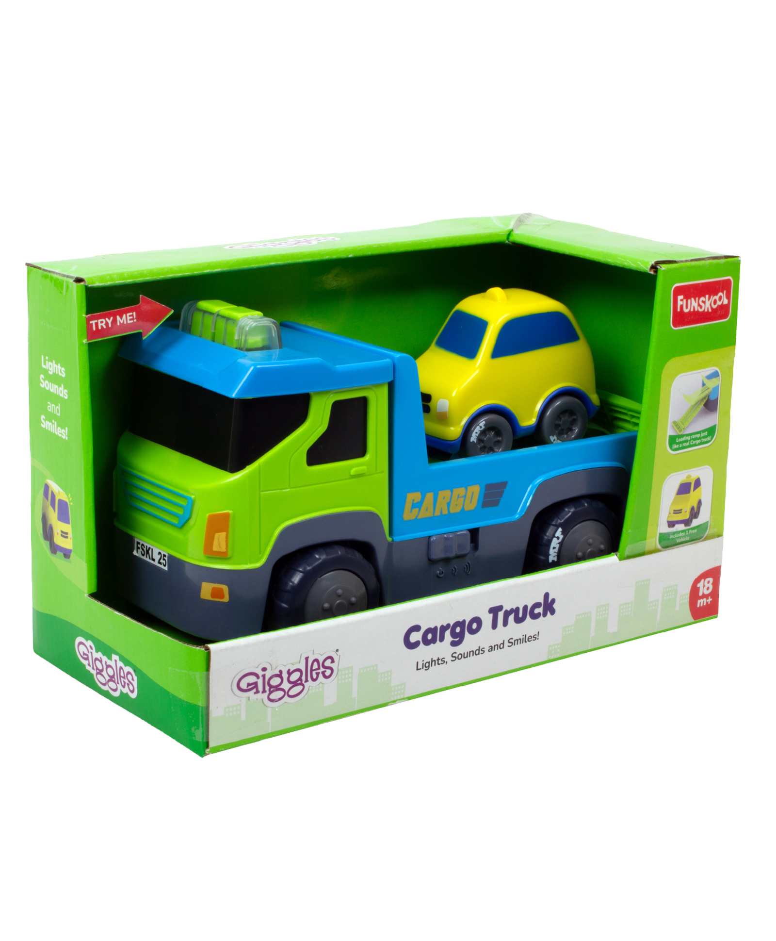 Giggles Cargo Truck with Light & Sound with Mini Car for Kids - Green & Blue-image-4