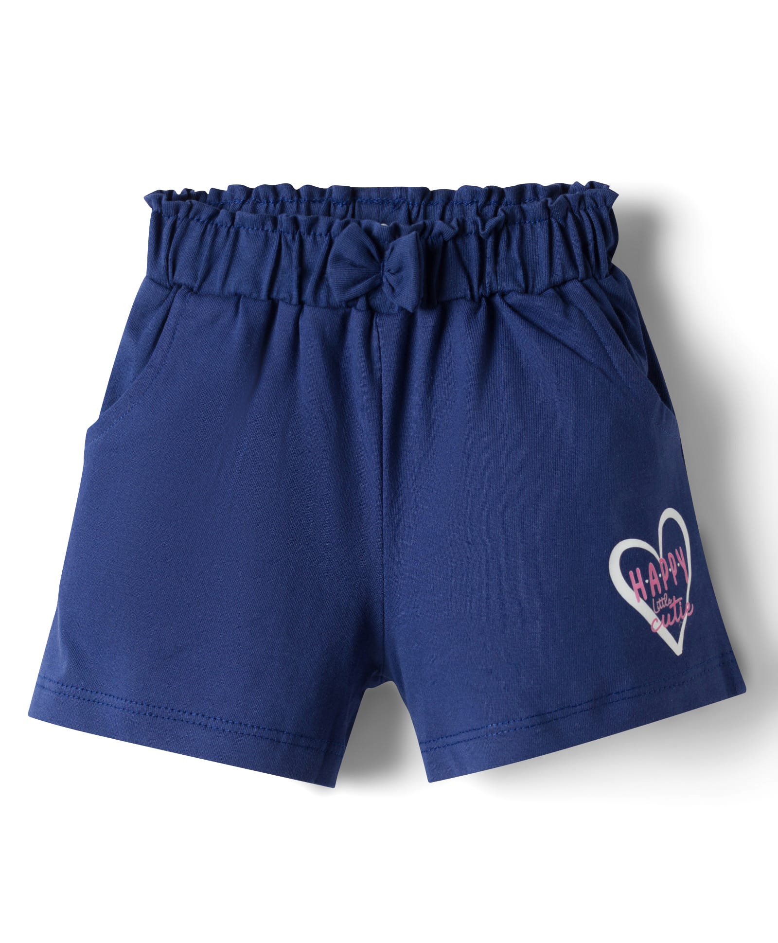 Babyhug Cotton Knit Mid Thigh Heart & Text Printed Shorts With Bow Applique - Navy Blue-image-30