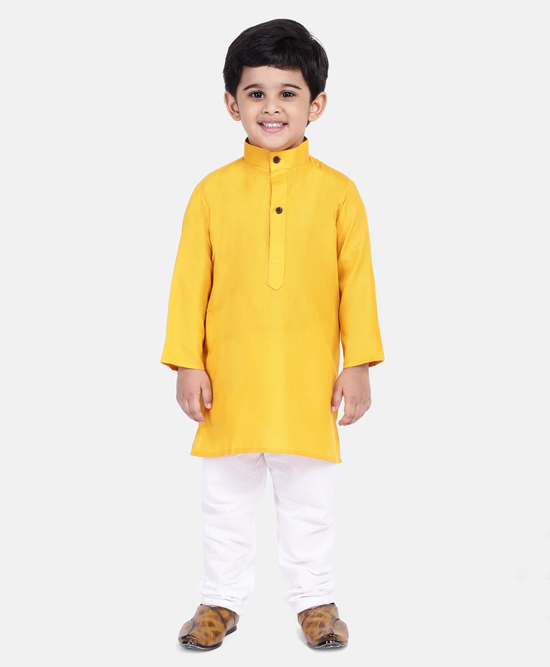BownBee Cotton Blend Woven Full Sleeves Solid Kurta & Pyjama Set - Yellow-picture-24