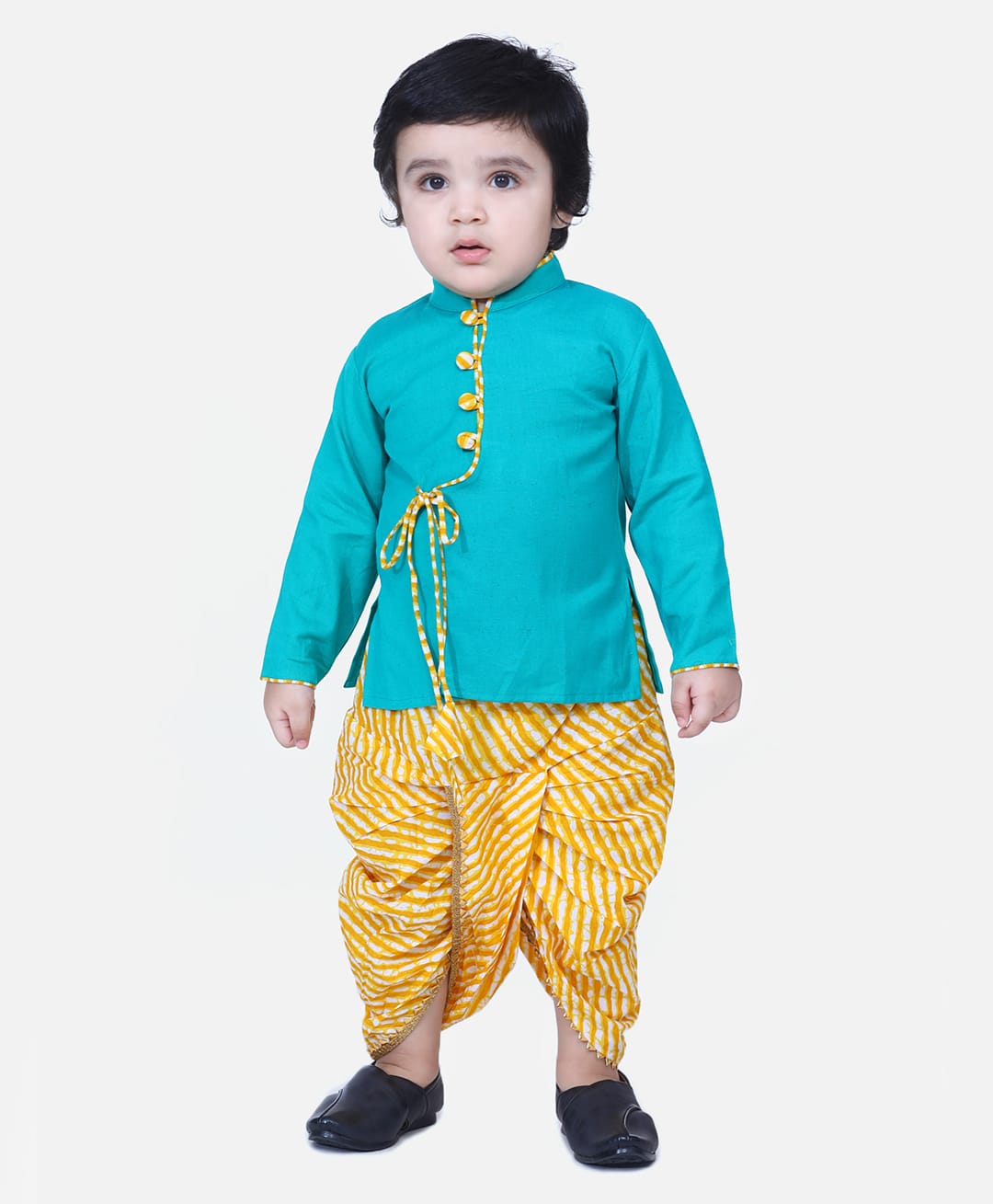 BownBee Cotton Woven Full Sleeves Solid Kurta & Dhoti Set - Green-picture-31