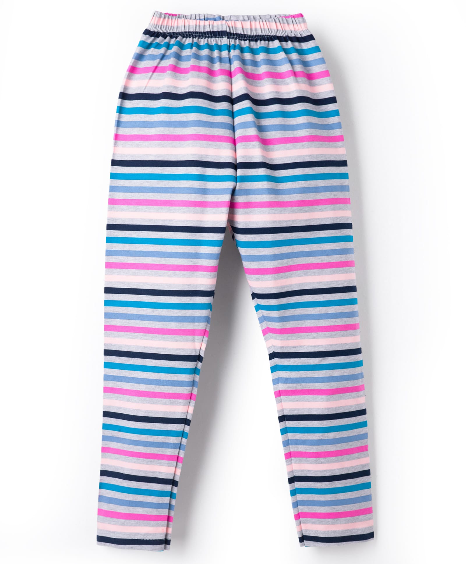 Simply Cotton Lycra Knit Full Length Striped Leggings - Blue & Pink-image-33