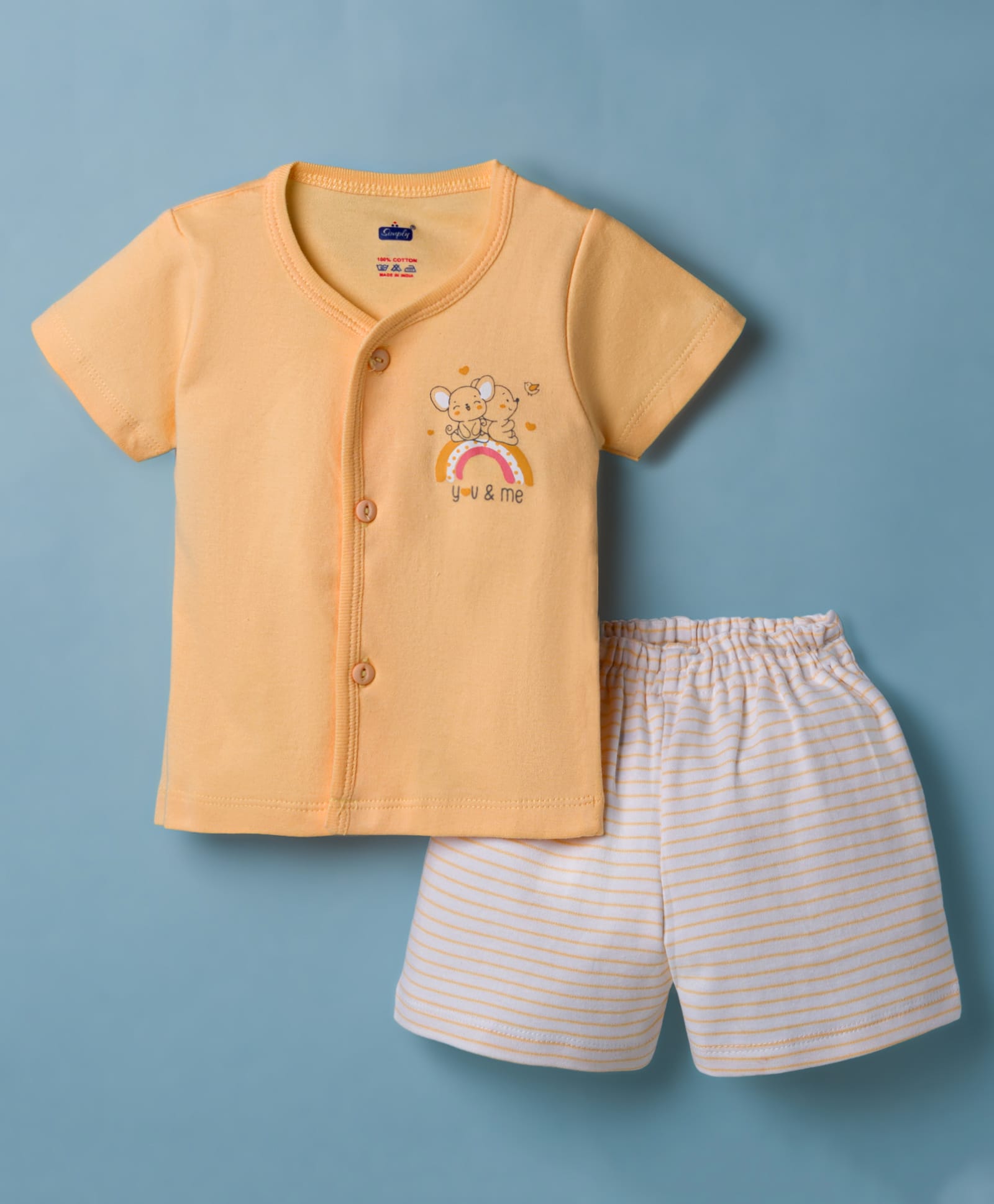 Simply Interlock Knit Half Sleeves Animal Printed T-Shirt & Shorts Night Suit With Stripes - Cream-picture-23