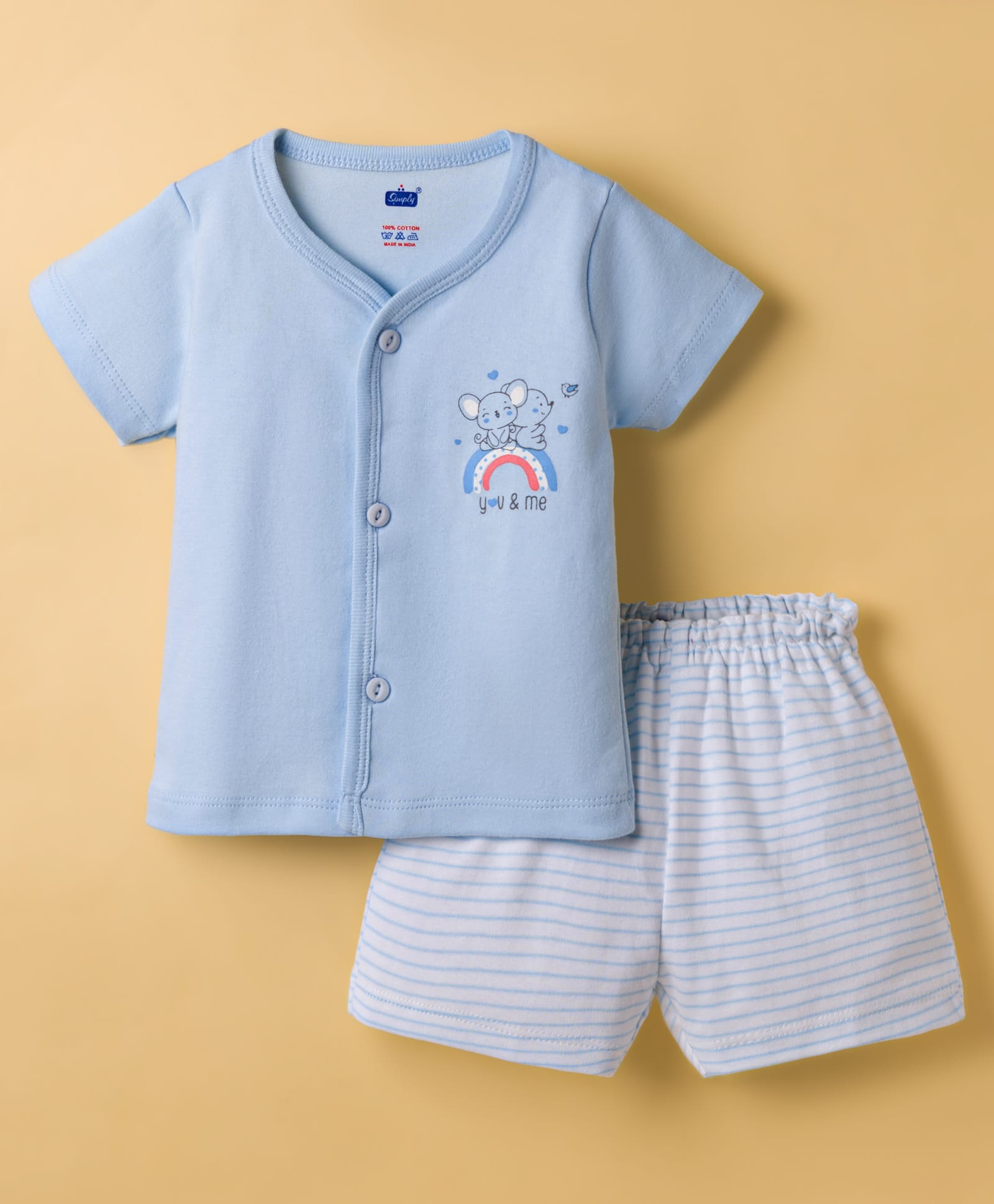 Simply Interlock Knit Half Sleeves Animal Printed T-Shirt & Shorts Night Suit With Stripes - Light Blue-picture-25