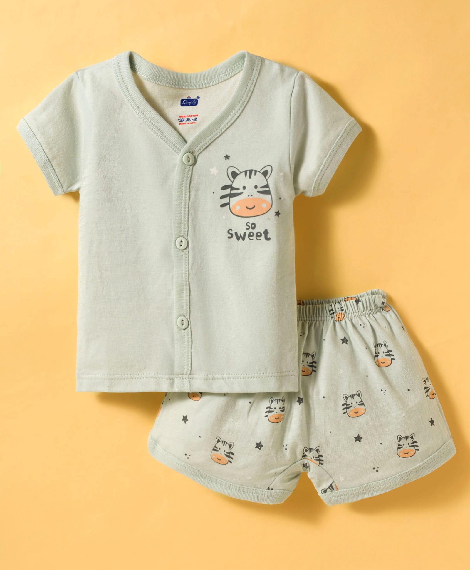 Simply Sinker Knit Half Sleeves T-Shirt & Shorts Night Suit with Animal Print - Grey-image-48
