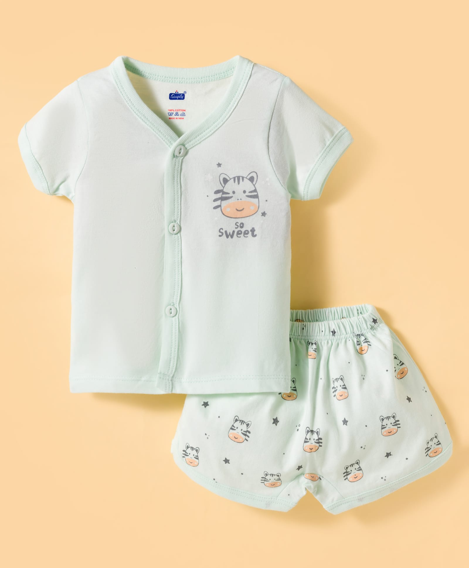 Simply Sinker Knit Half Sleeves T-Shirt & Shorts Night Suit with Animal Print - Mint-image-40