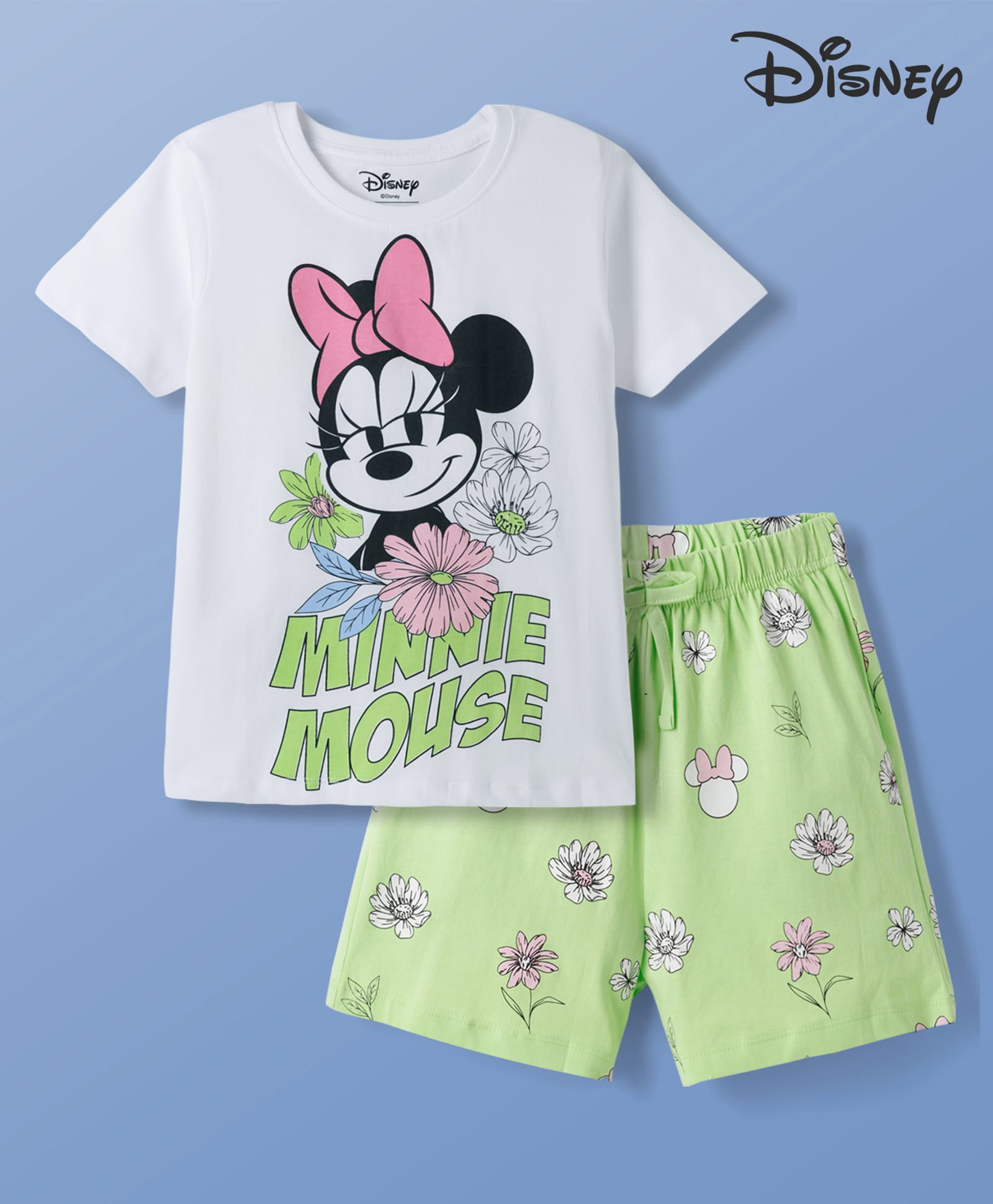 Pine Kids Disney Single Jersey Knit Half Sleeves T-Shirt & Shorts Night Suit With Minnie Mouse Graphics - Multicolor-picture-32
