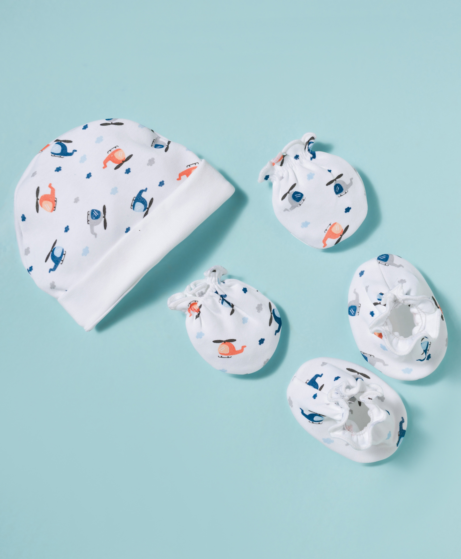 Ben Benny Interlock Knit Cap Mittens & Booties With Helicopter Print White - Diameter 10 cm-image-22