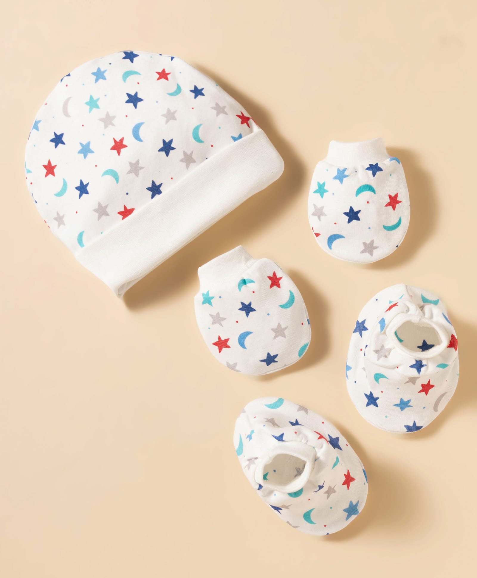 Ben Benny Interlock Knit Cap Mittens & Booties With Star & Moon Print White - Diameter 10 cm-picture-16