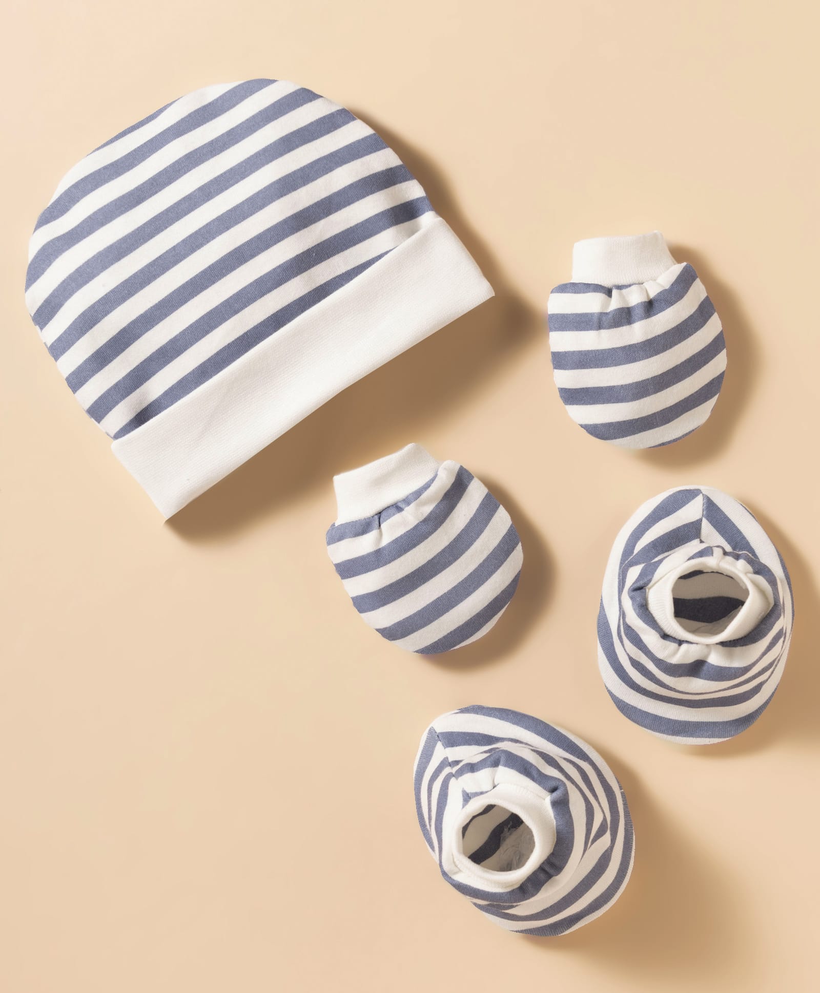Ben Benny Single Jersey Knit Striped Cap Mittens & Booties Grey - Diameter 10 cm-image-43