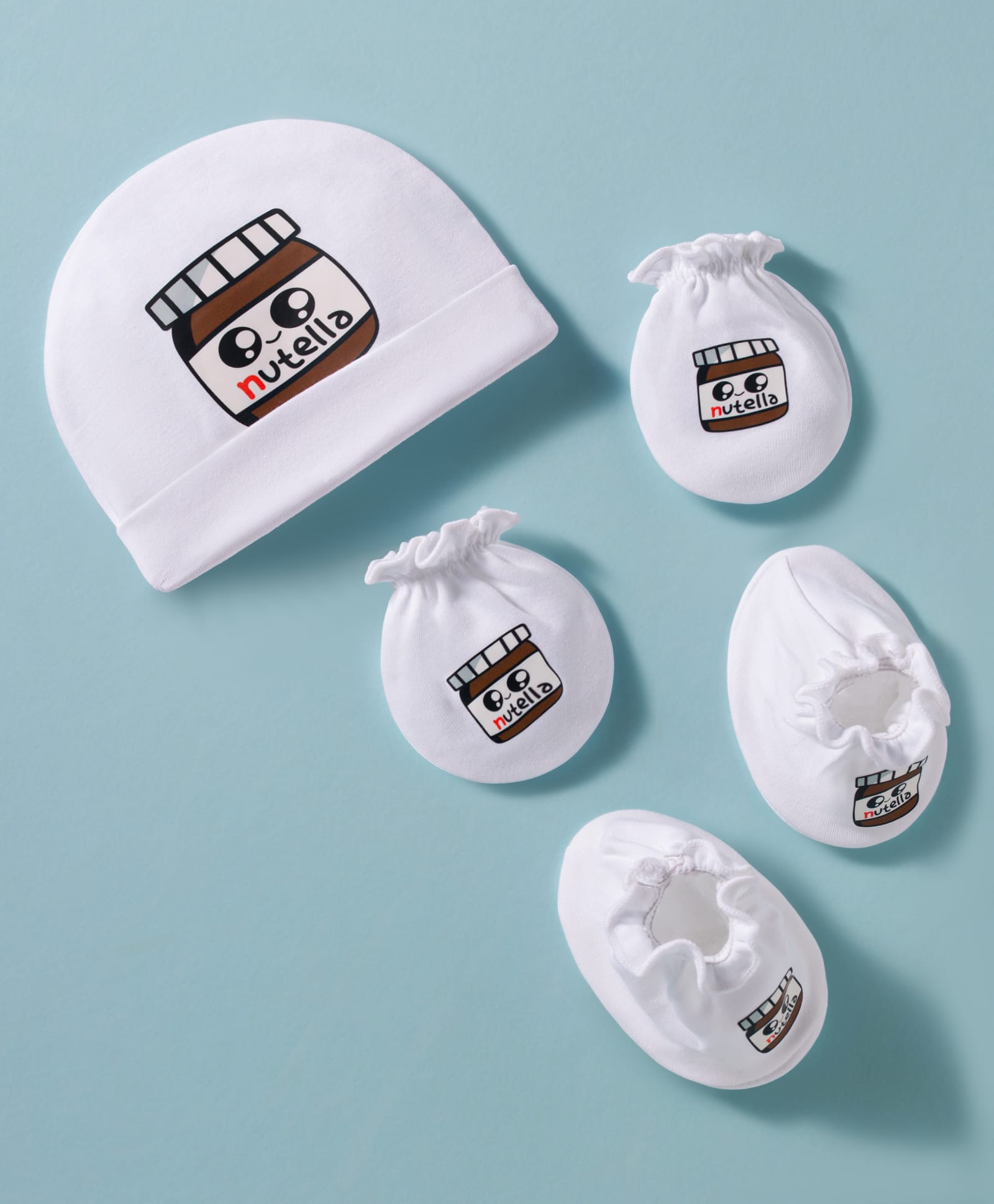 Ben Benny Interlock Knit Cap Mitten & Booties Set with Nutella Print White - Diameter 10 cm-picture-15