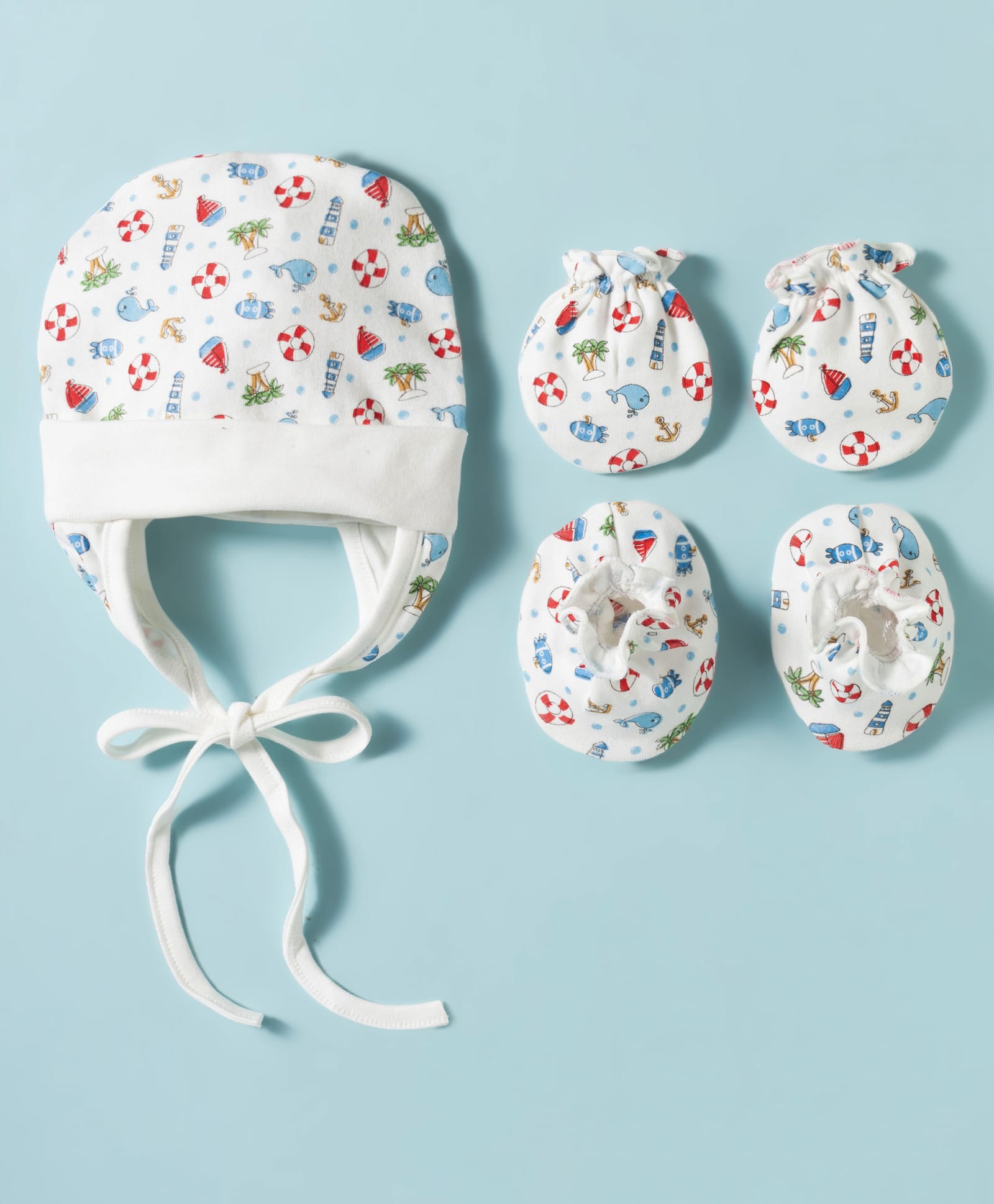 Ben Benny Single Jersey Knit Cap Mittens & Booties with Nautical Print Multicolor - Diameter 10 cm-picture-17