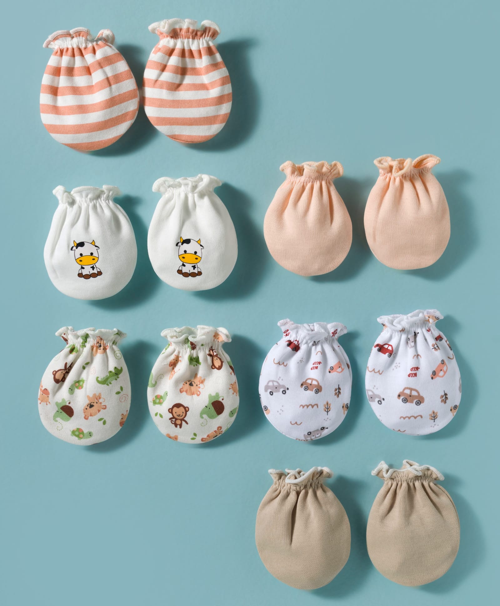 Ben Benny Interlock Knit Mittens With Animal & Car Print Pack of 6 - Multicolor-picture-36
