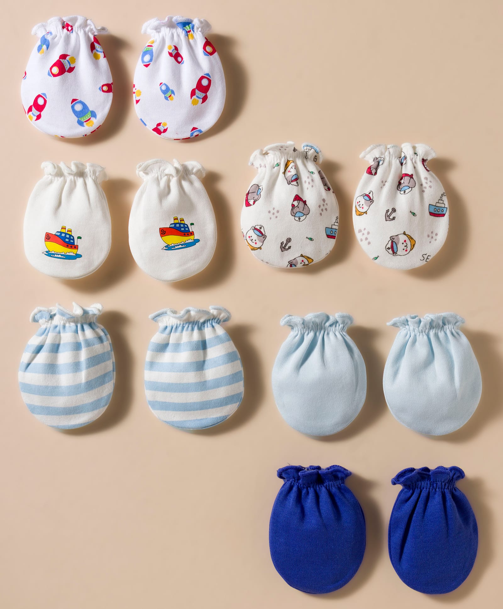 Ben Benny Interlock Knit Mittens With Rocket & Sea Life Print Pack of 6 - Multicolor-image-11