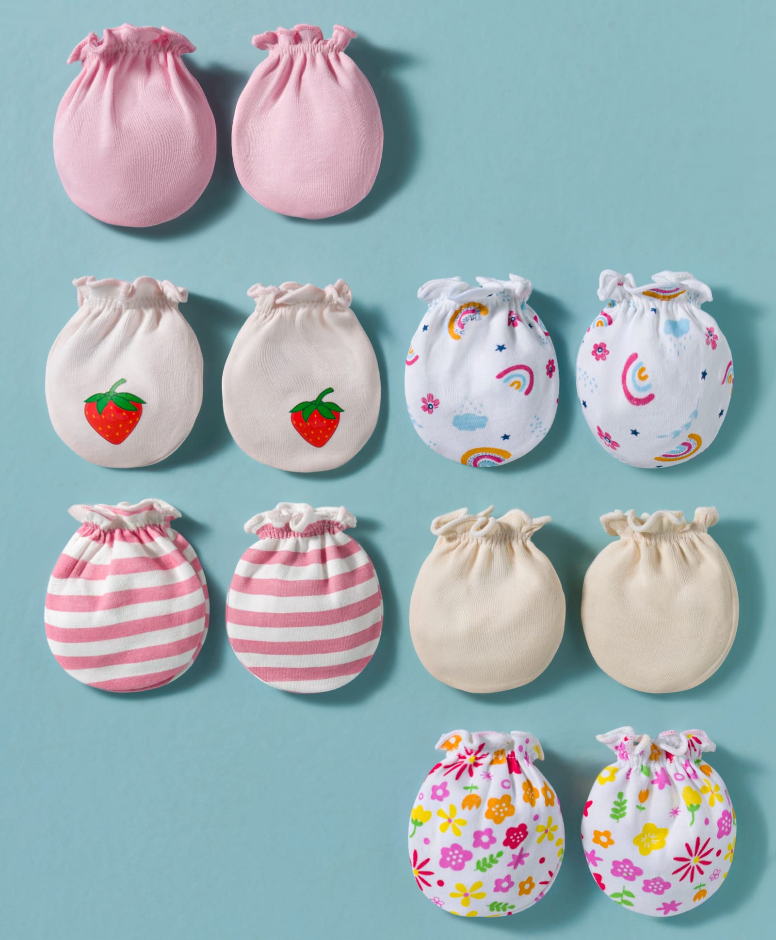 Ben Benny Interlock Knit Mittens With Strawberry Rainbow & Floral Print Pack of 6 - Multicolor-picture-13
