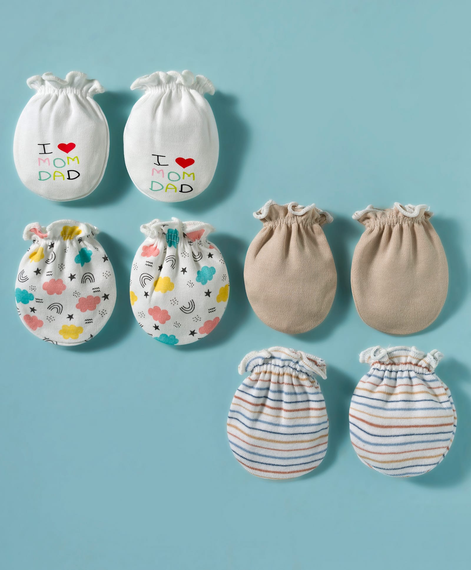 Ben Benny Interlock Knit Printed & Striped Mittens Pack of 4 - Multicolor-image-45