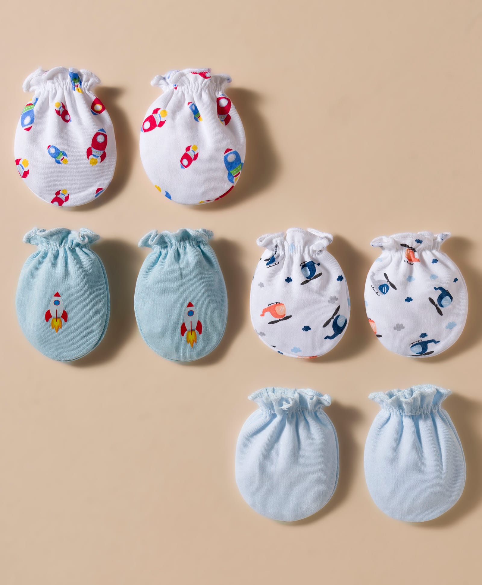 Ben Benny Interlock Knit Mittens With Rocket & Helicopter Print Pack of 4 - Multicolor-image-19