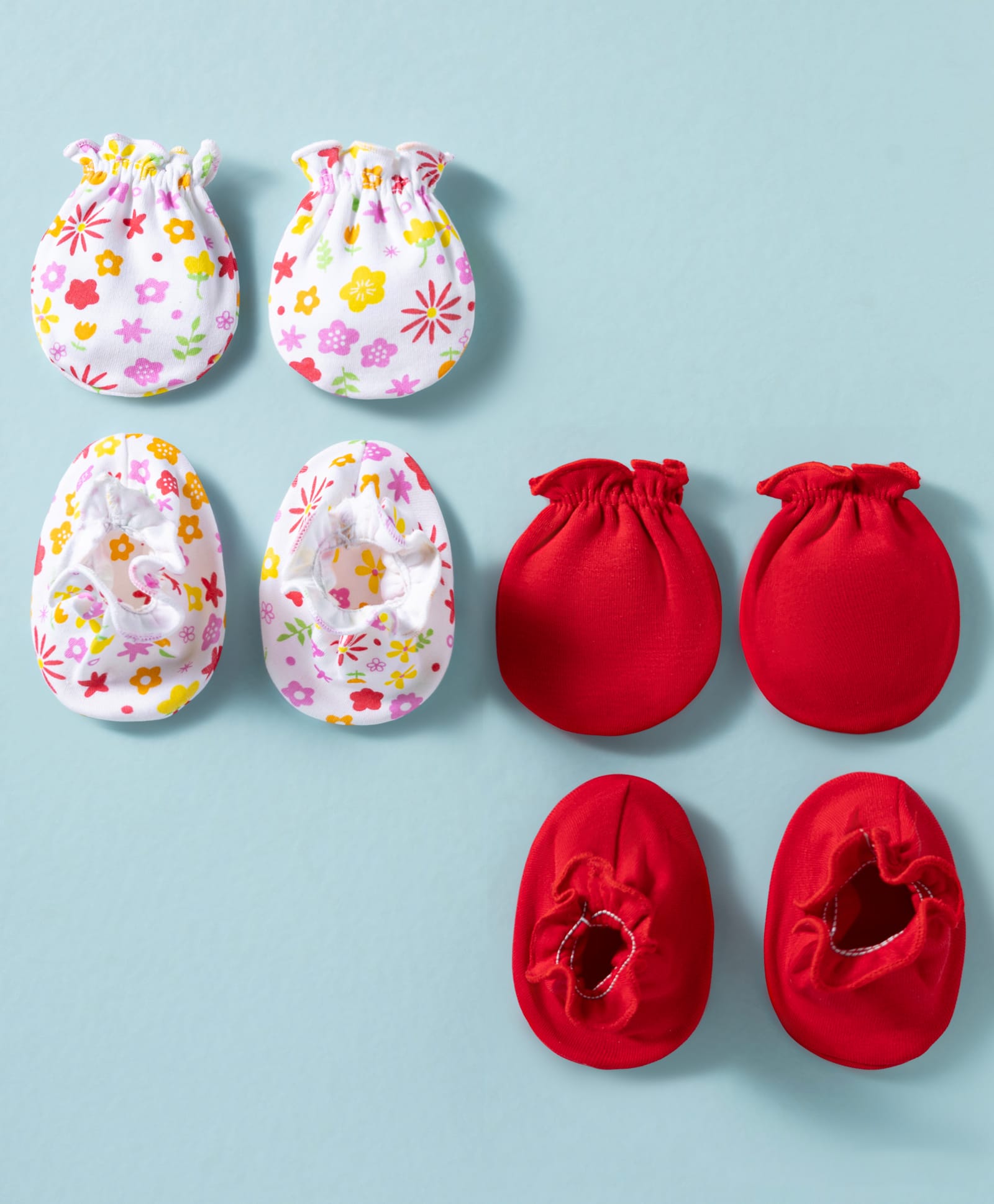 Ben Benny Interlock Knit Solid & Floral Printed Mittens & Booties Pack of 2 - Multicolor-picture-27