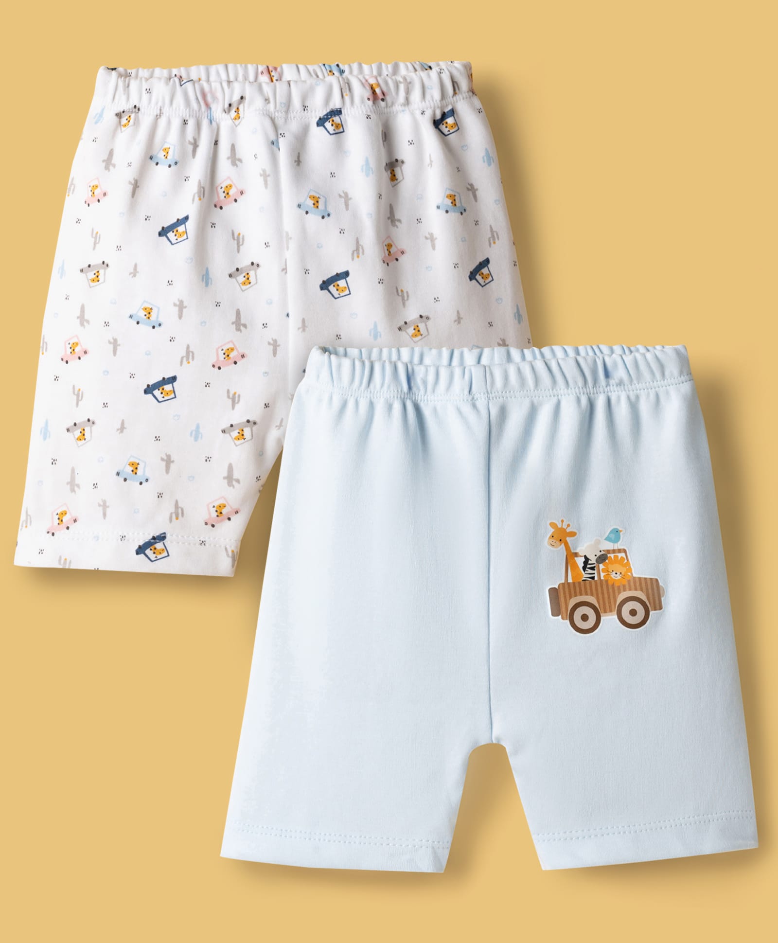 Ben Benny Interlock Knit Knee Length Shorts With Animal & Car Print Pack of 2 - Multicolor-picture-12