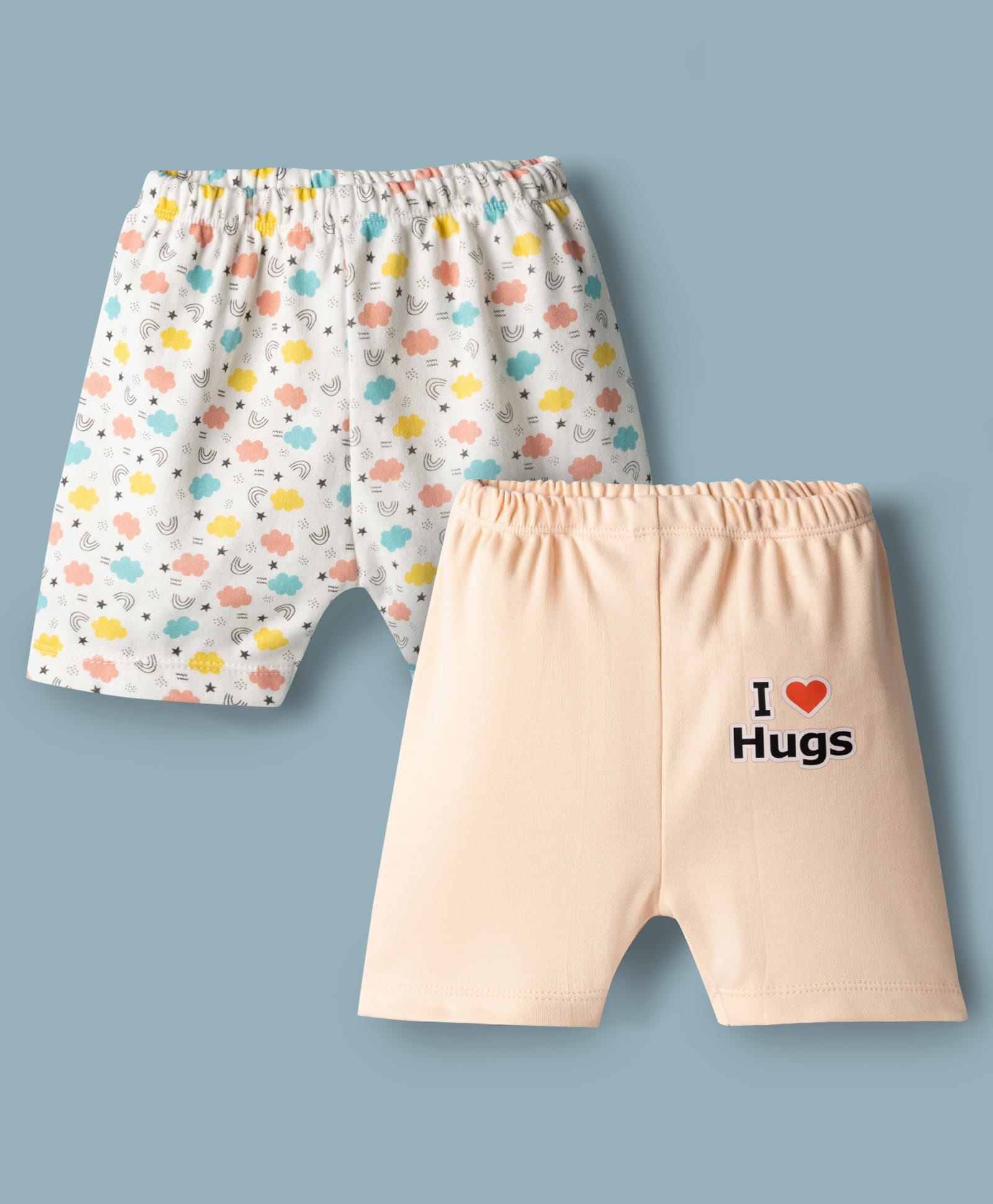 Ben Benny Interlock Knit Knee Length Shorts With Rainbow Clouds & Text Print Pack of 2 - Multicolor-picture-15