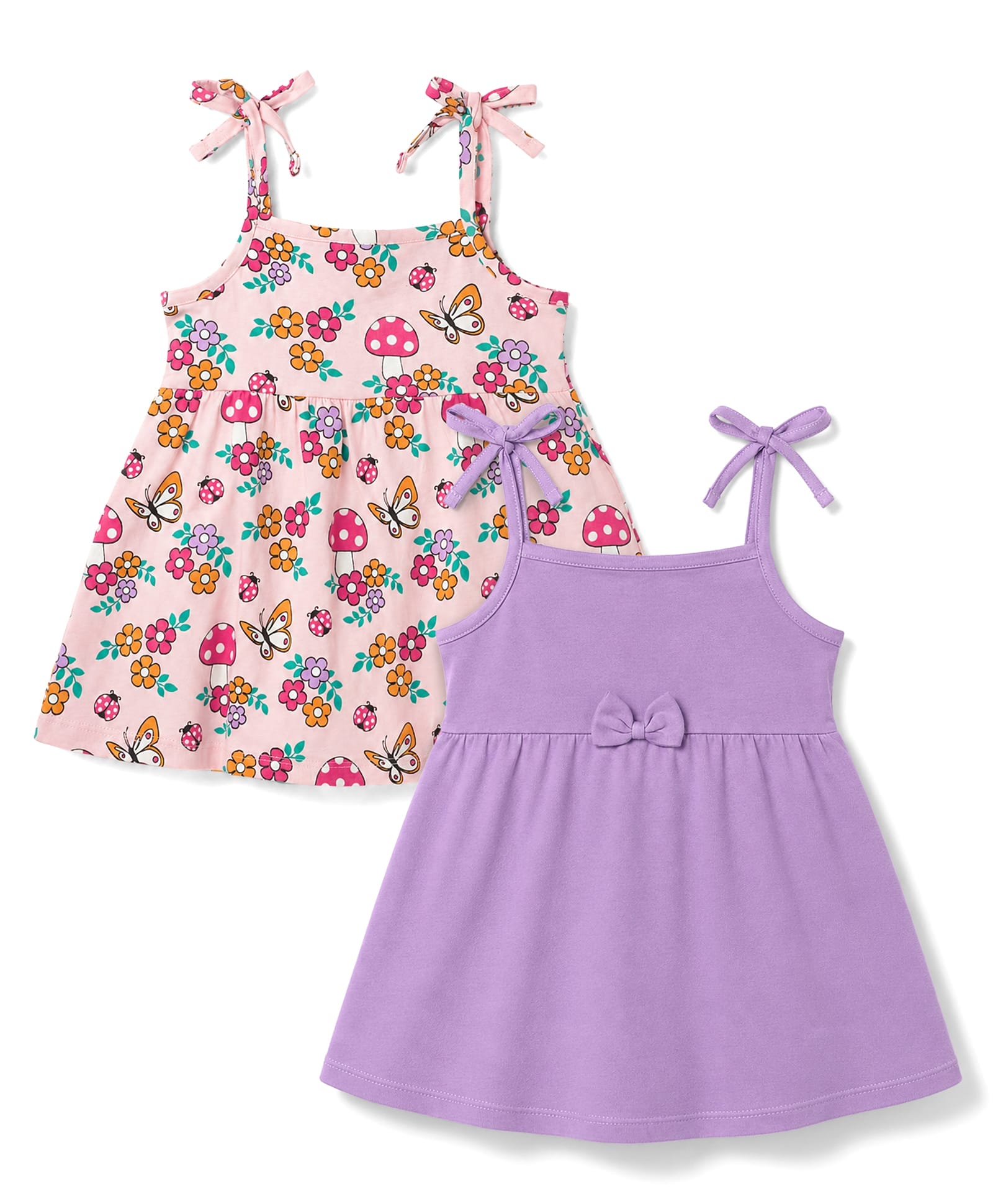 Babyhug Single Jersey Knit Sleeveless Fit and Flare Frocks With Floral Print & Bow Applique Pack of 2 - Multicolor-picture-20