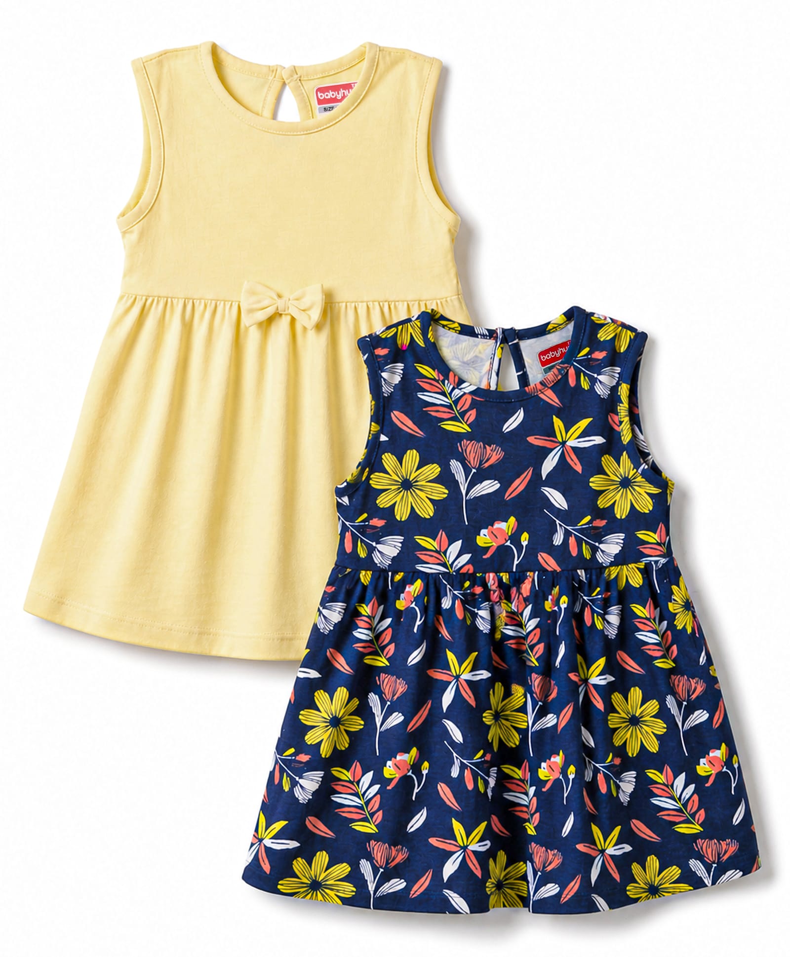 Babyhug Cotton Knit Multi-pack/ Value Packs Sleeveless Frocks with Bow Pack Of 2 Multi Color New Born-image-27