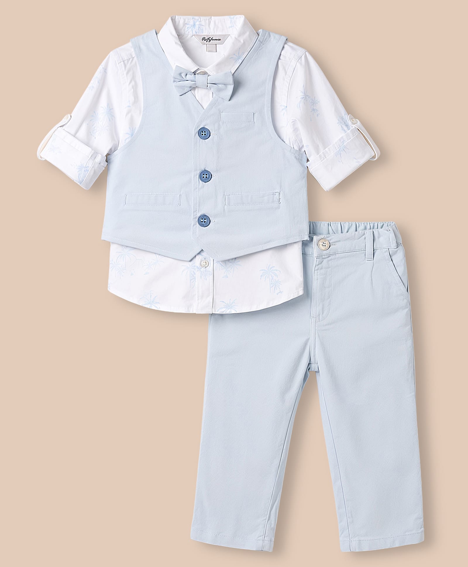 ToffyHouse Poplin Woven Full Sleeves Solid Colour 3 Piece Party Suit With Bow- Sky-picture-48