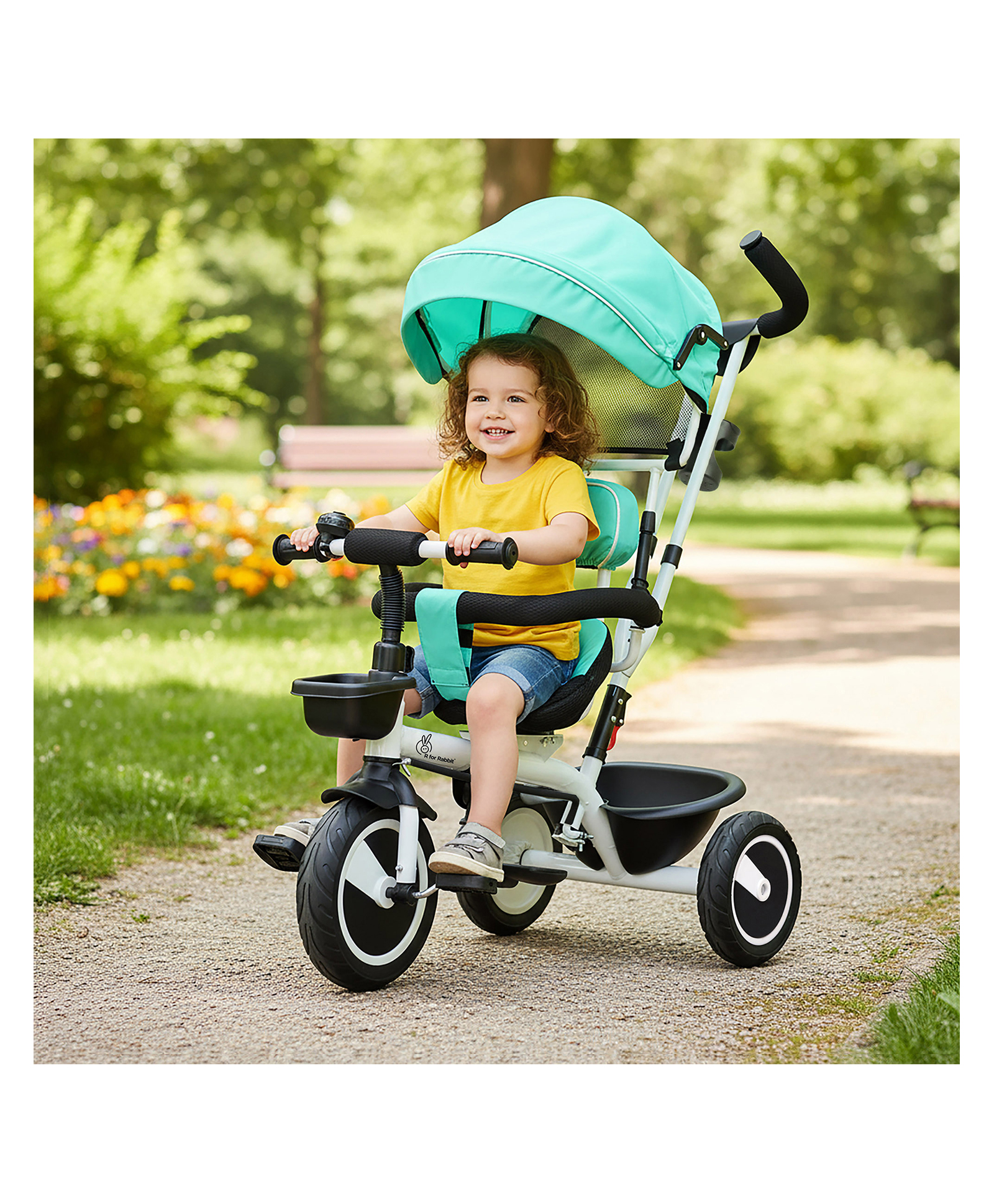 R for Rabbit Tiny Toes R40 Plus Tricycle For Kids With 360° Rotatable Seat, Parental Control Handle, Canopy, Rubber Wheels & Storage Basket - Lake Blue