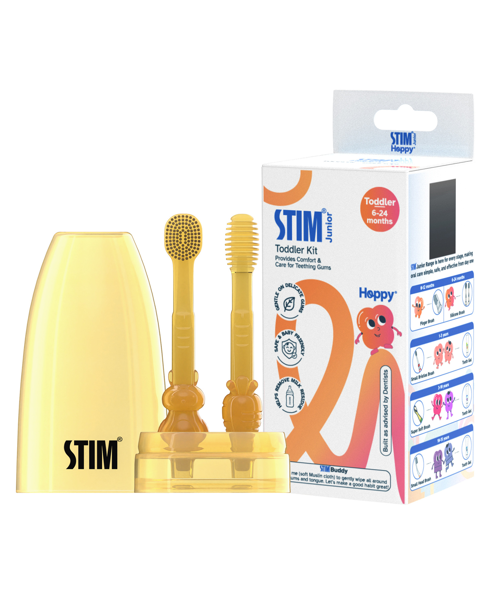 STIM JUNIOR Gentle Care Toddler Gum Training Toothbrush with Tongue Brush & Muslin Cloth - Yellow-image-42