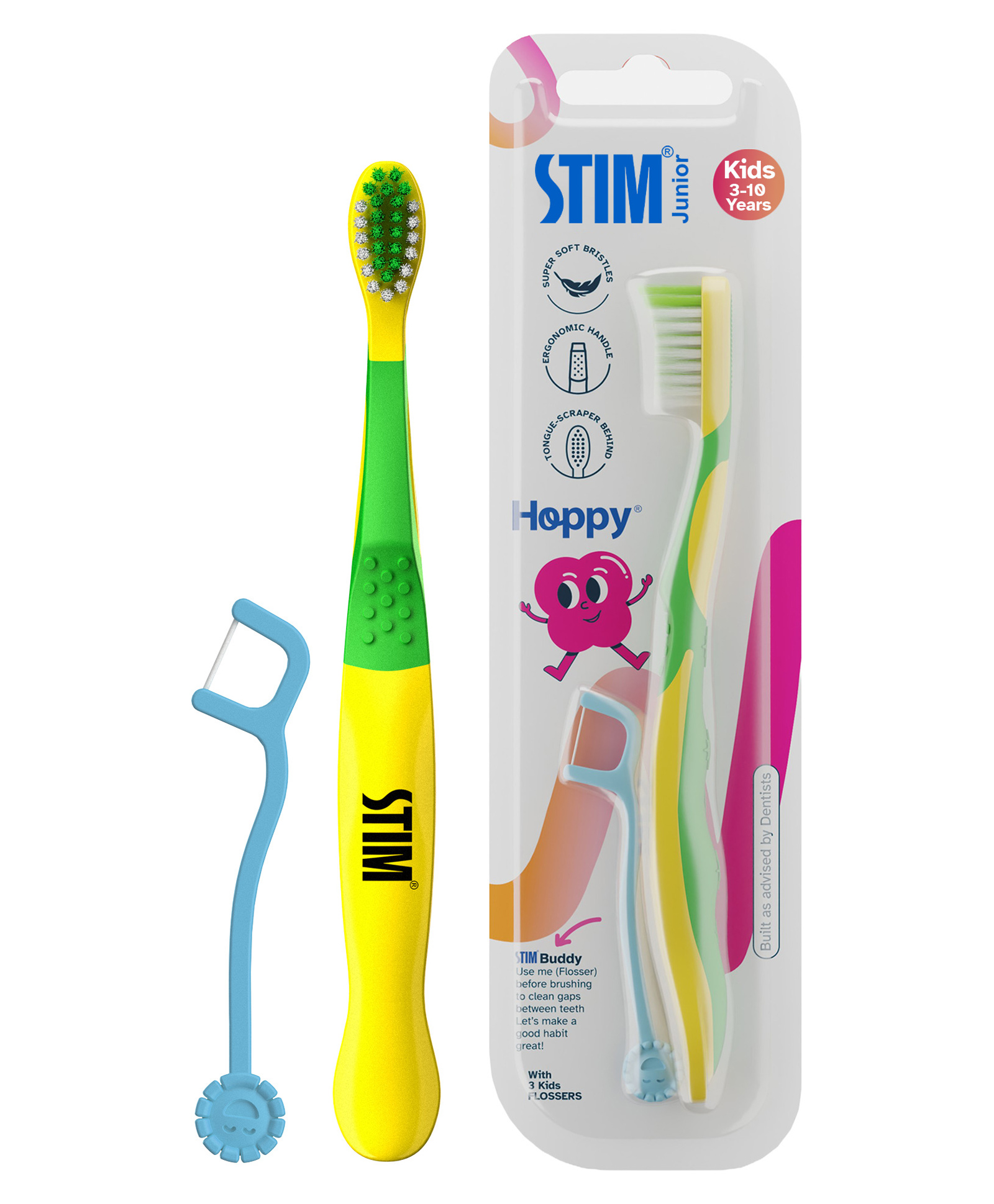STIM JUNIOR Easy Grip Kids Toothbrush with Flosser - Yellow-picture-21