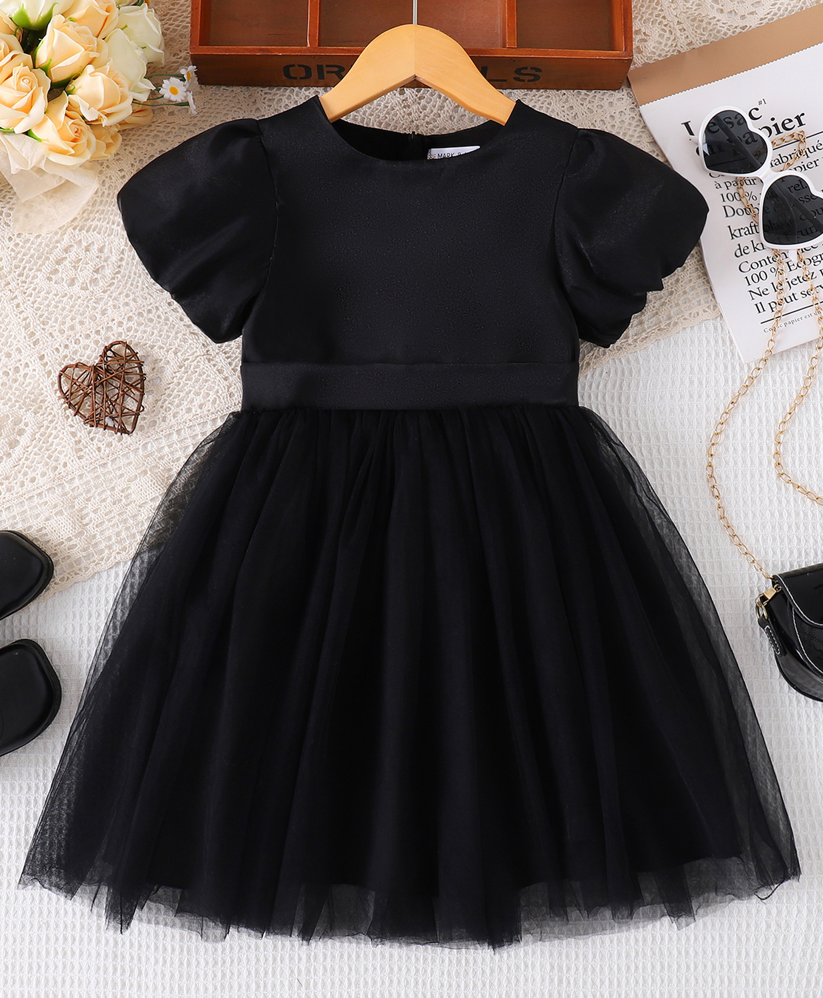 Mark & Mia Half Puffed Sleeves Solid Colour Flared Party Dress - Black-image-35
