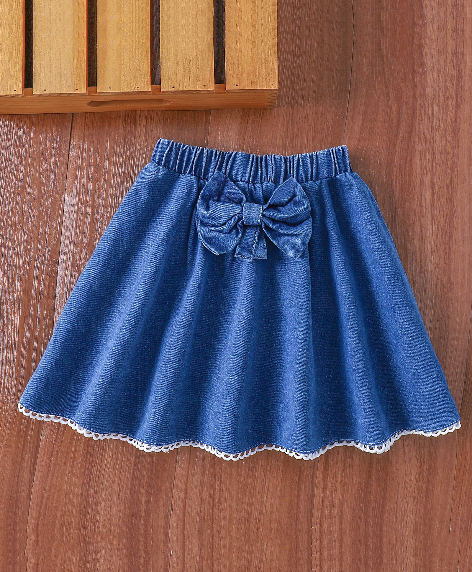 Mark & Mia Cotton Solid Skirt With Bow Applique - Blue-picture-12