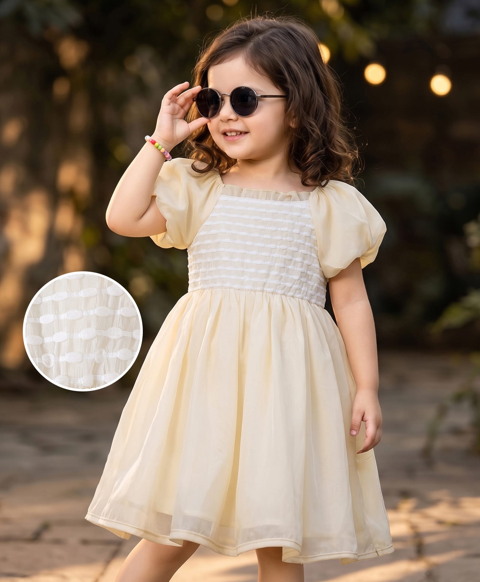 Mark & Mia Half Puffed Sleeves Solid Colour Flared Party Dress - Beige-image-31