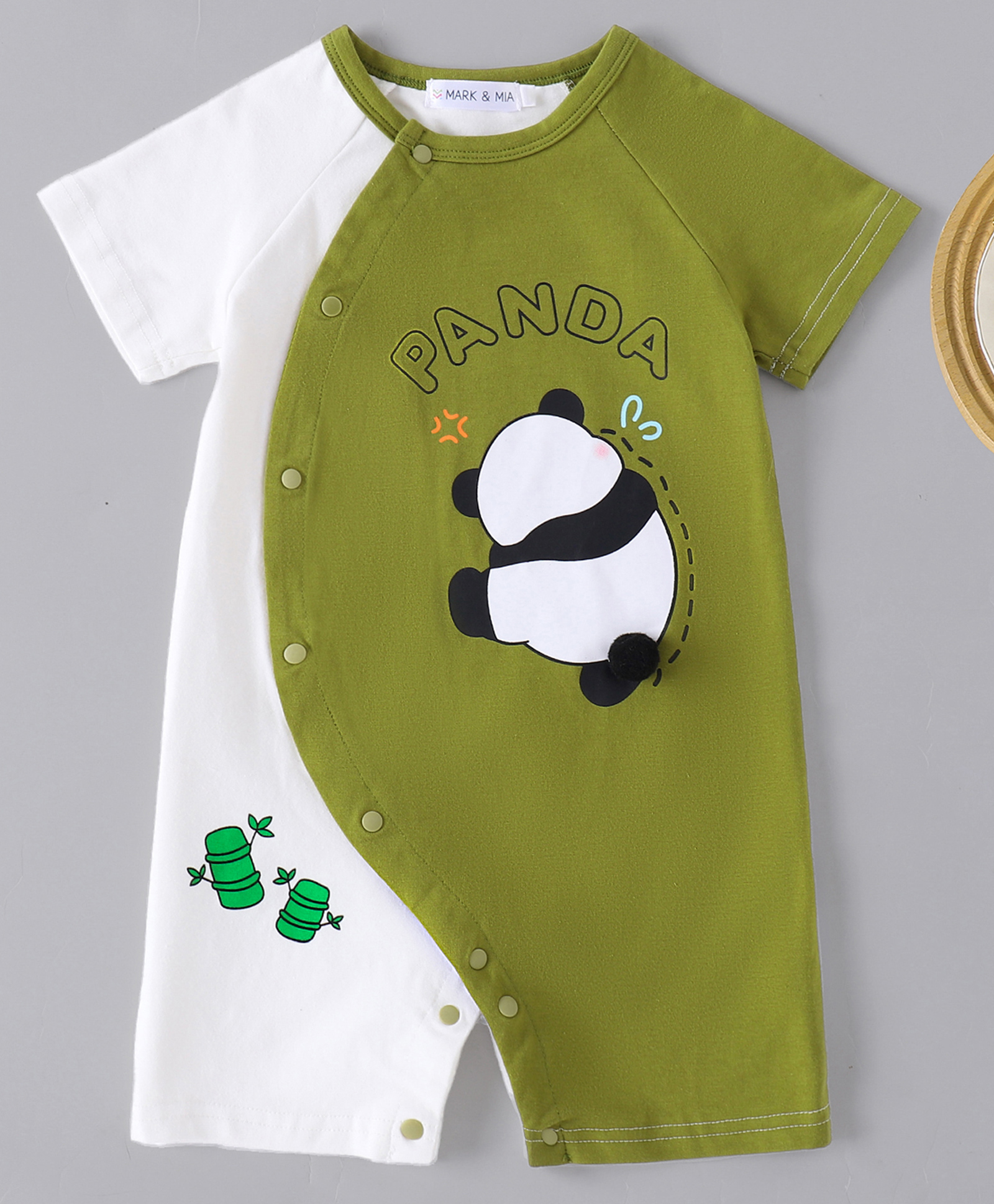 Mark & Mia Cotton Half Sleeves Panda Printed Romper - Green
