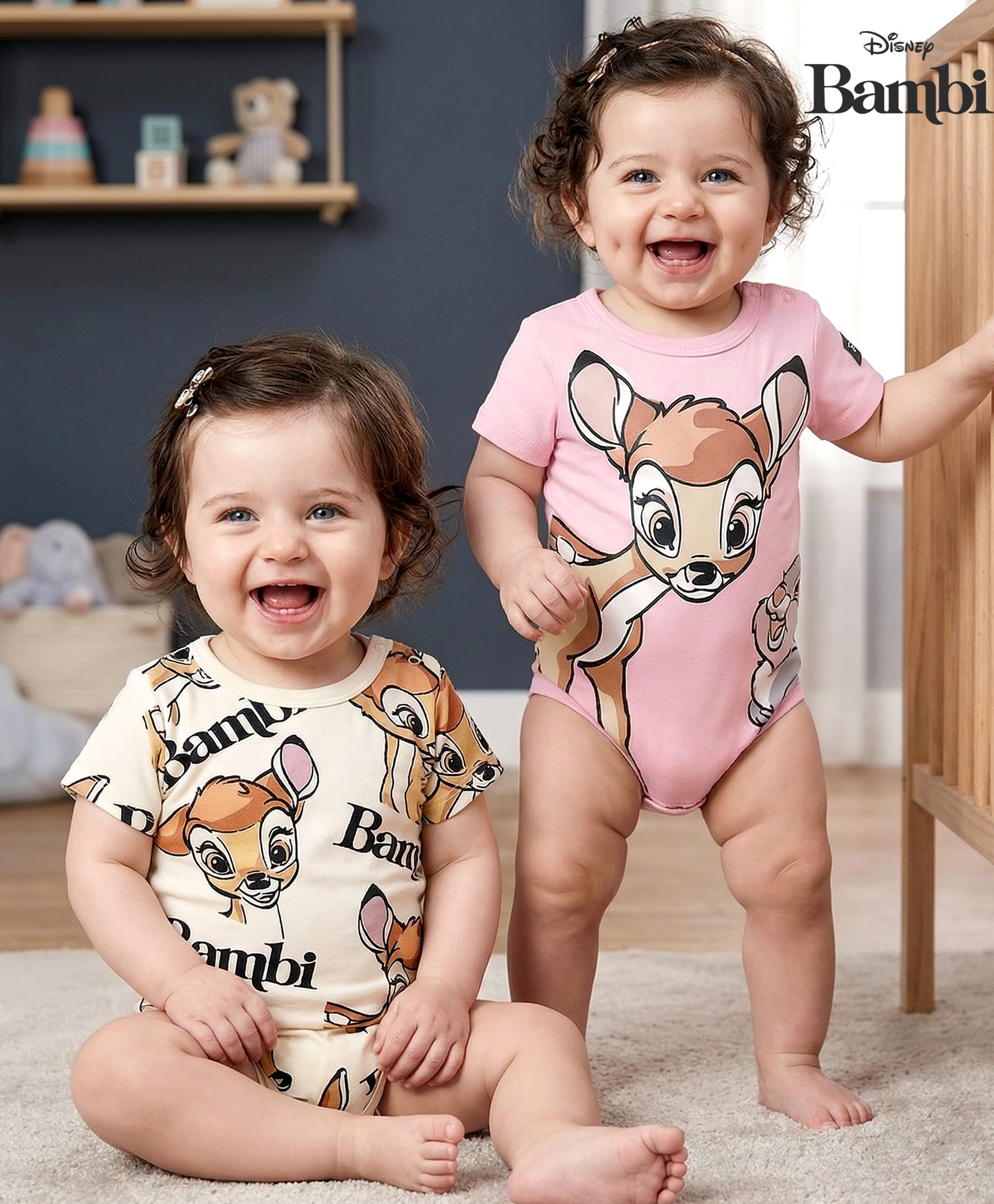 Babyoye Disney Interlock Knit Half Sleeves Onesies with Bambi Graphic Pack of 2 - Pink & Cream-picture-20