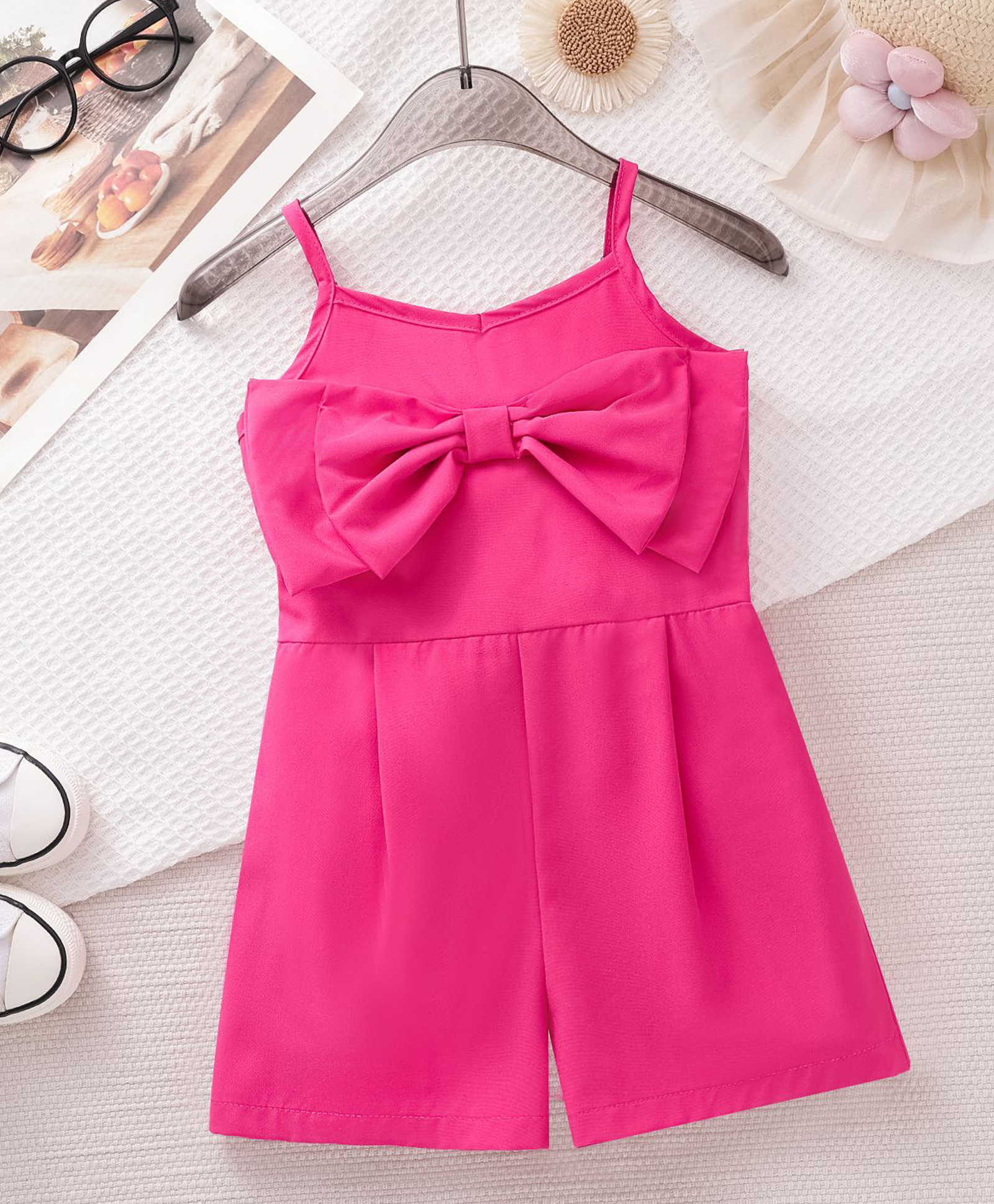 Mark & Mia Sleeveless Solid Jumpsuit With Bow Applique - Fuchsia-picture-20