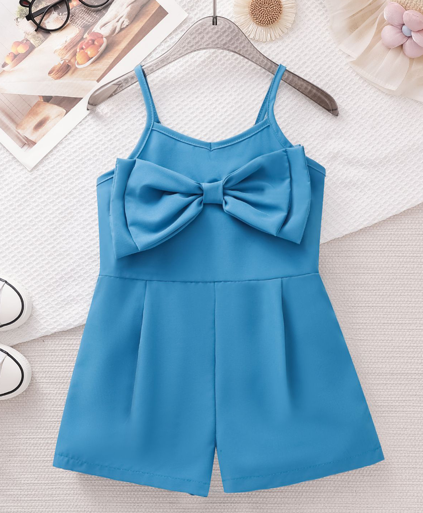 Mark & Mia Sleeveless Solid Jumpsuit With Bow Applique - Blue-picture-21